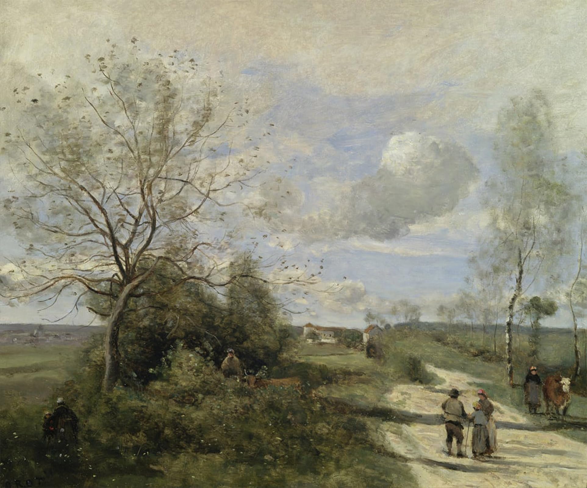 ARTXLXXBN Famous Prints Artwork Pictures Poster Painting Art Saintry near Corbeil the white road by Jean Baptiste Camille Corot Artwork Landscape Pictures for Home Decor 60x90cm
