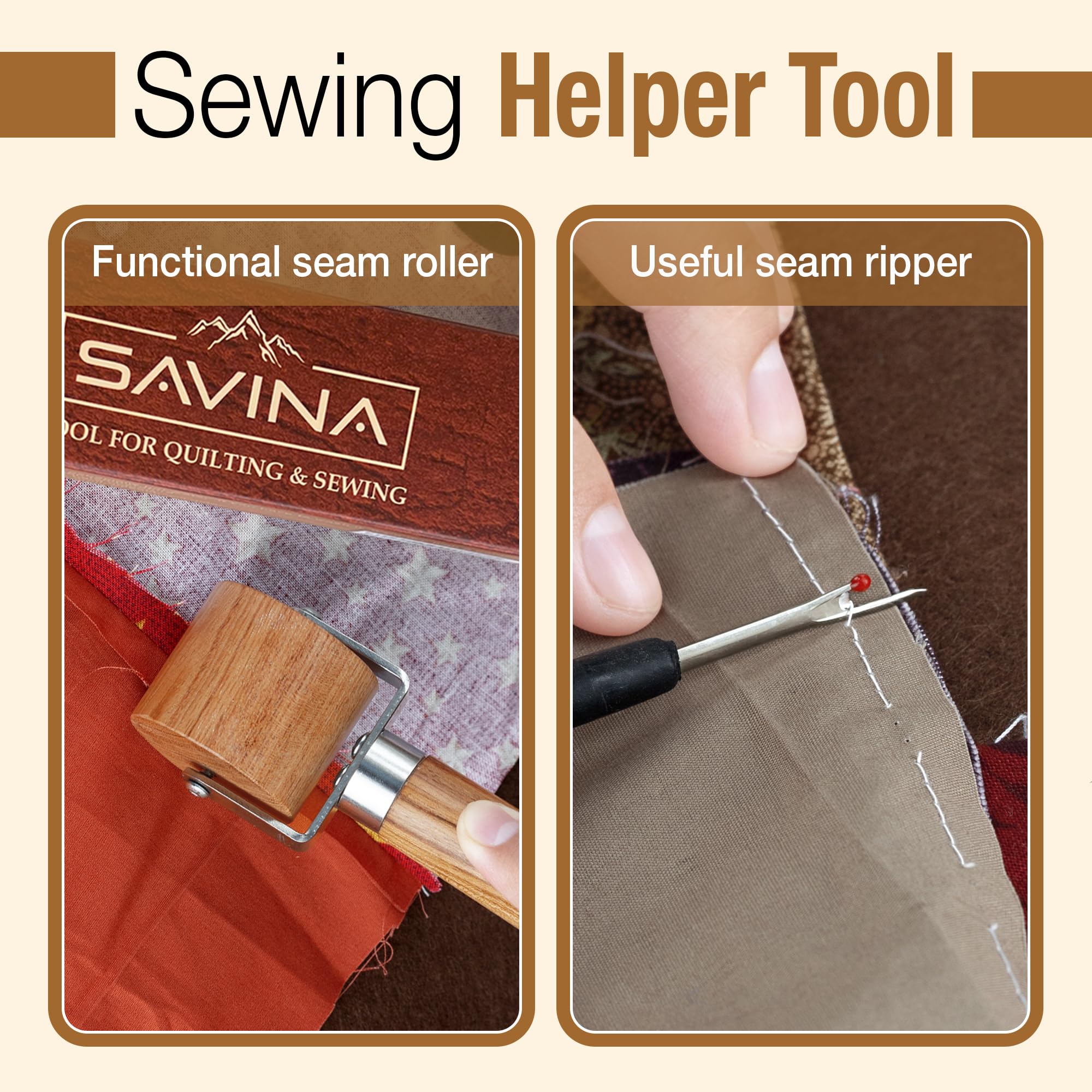 Savina Juego de 4 pinzas de sastre/rodillo de costura/aguja / desgarradores de costuras para coser - Herramientas de costura de madera