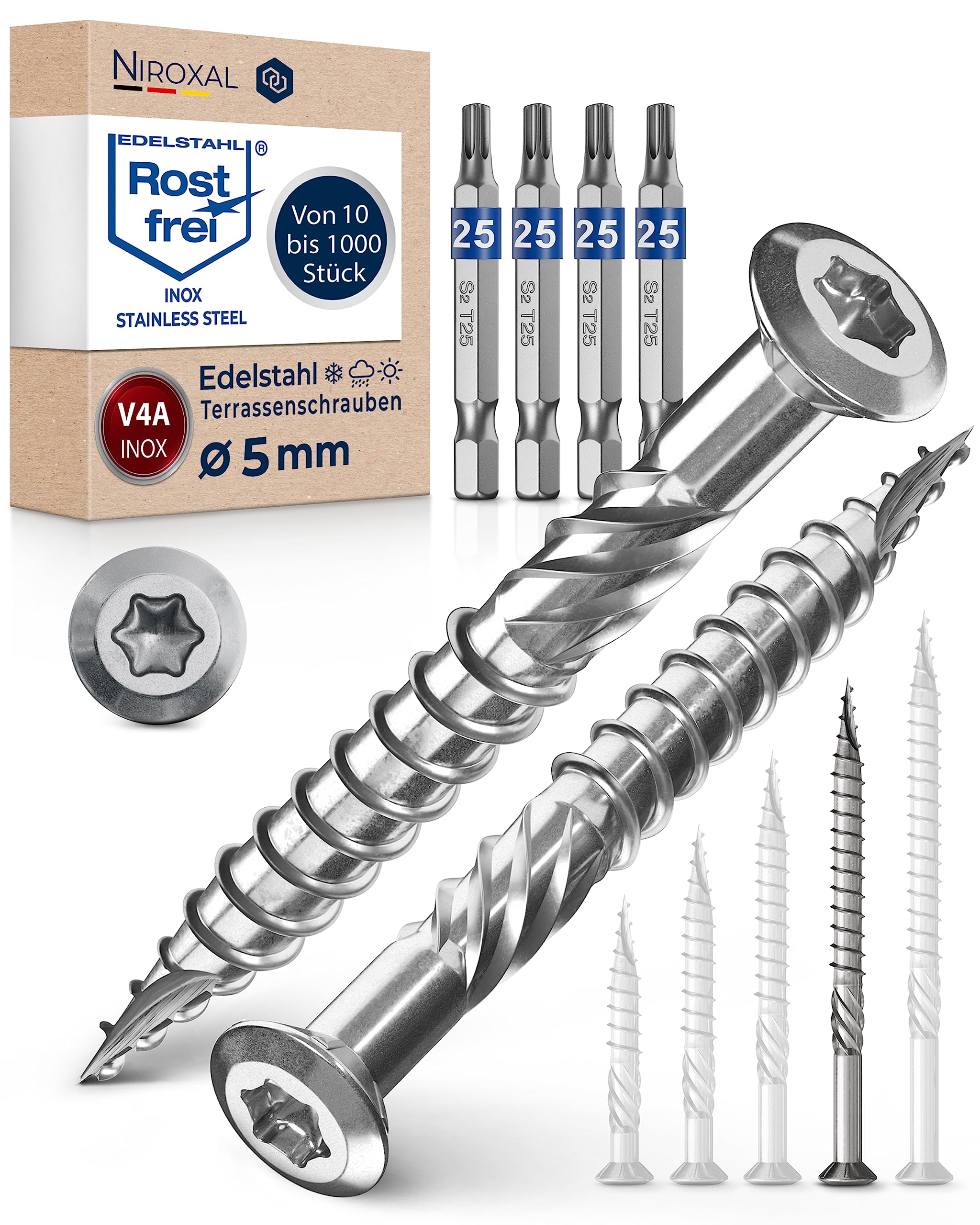 Decking Screws 5x70 mm Marine Grade 316 Stainless Steel Torx Wood Screws Partial Thread Outdoor Deck Screws Rust Resistant