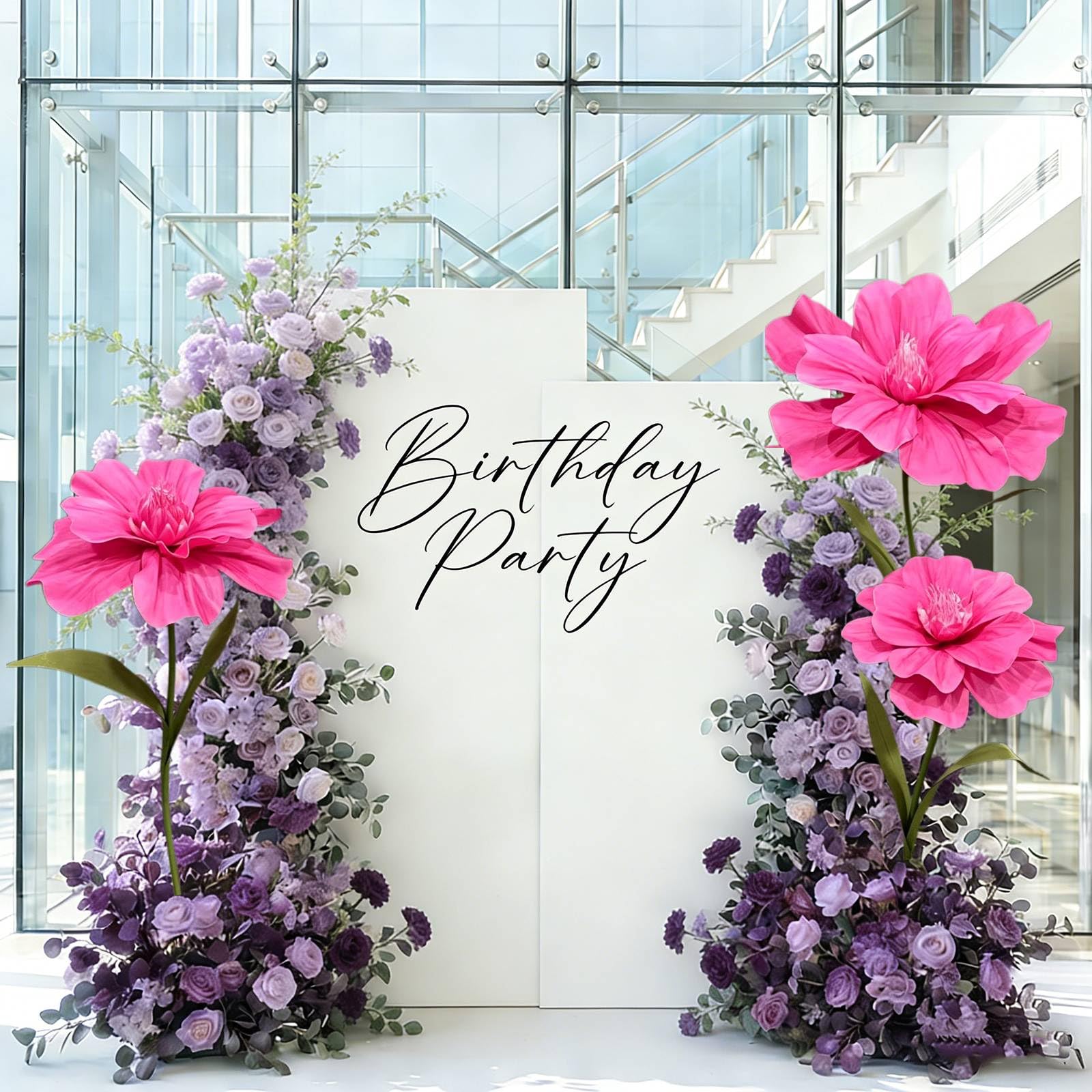 3 Stück Große Künstliche Blumen Weatherproof Riesige Künstliche Blumen Mit Ständer Für Hochzeit, Geburtstag, Party, Garten, Büro, Zuhause, Schaufenster Pink Red,One Size