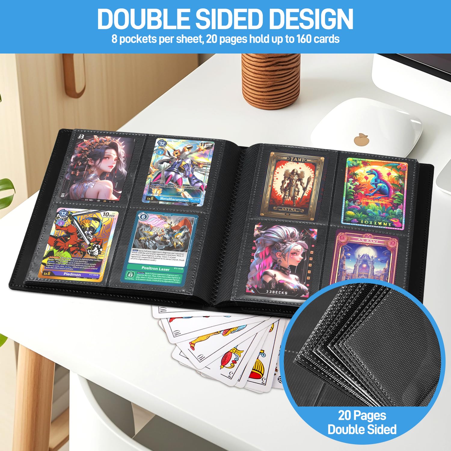 Card Binder, Upgraded 4 Pockets Trading Card Collection Binder for Cards, 160 Pockets Mini Card Book Holder Album
