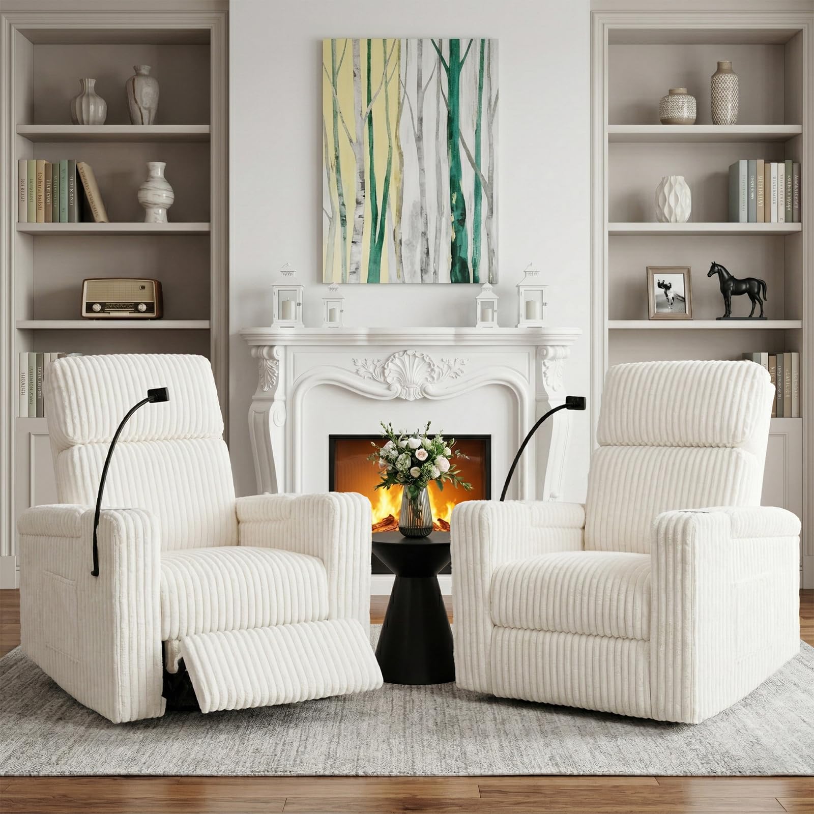ABCASA Power Recliner Rocking Chair Nursery, Swivel Glider Set of 2, White