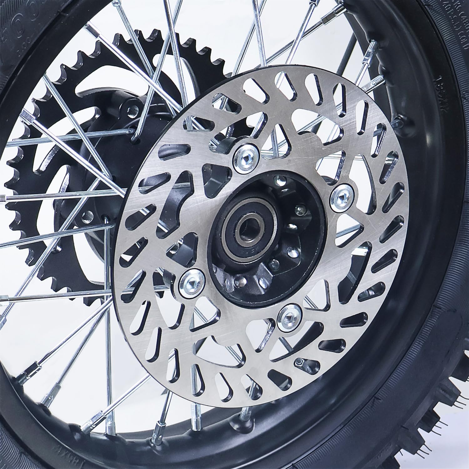 3.00-10 80/100-10 Dirt Bike Rear Rim Wheel Tire With 15mm Bearing 190mm Brake Disc And 420 41T Rear Chain Sprocket For 50cc 70cc 90cc 110cc 125cc SSR CRF XR Apollo Pit Bike Mini Motorcycle