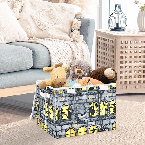 Miniatura 2 de Ollabaky Gothic Castle - Contenedor de almacenamiento plegable de Halloween con tapa, caja de almacenamiento grande, organizador de cubos con asas,