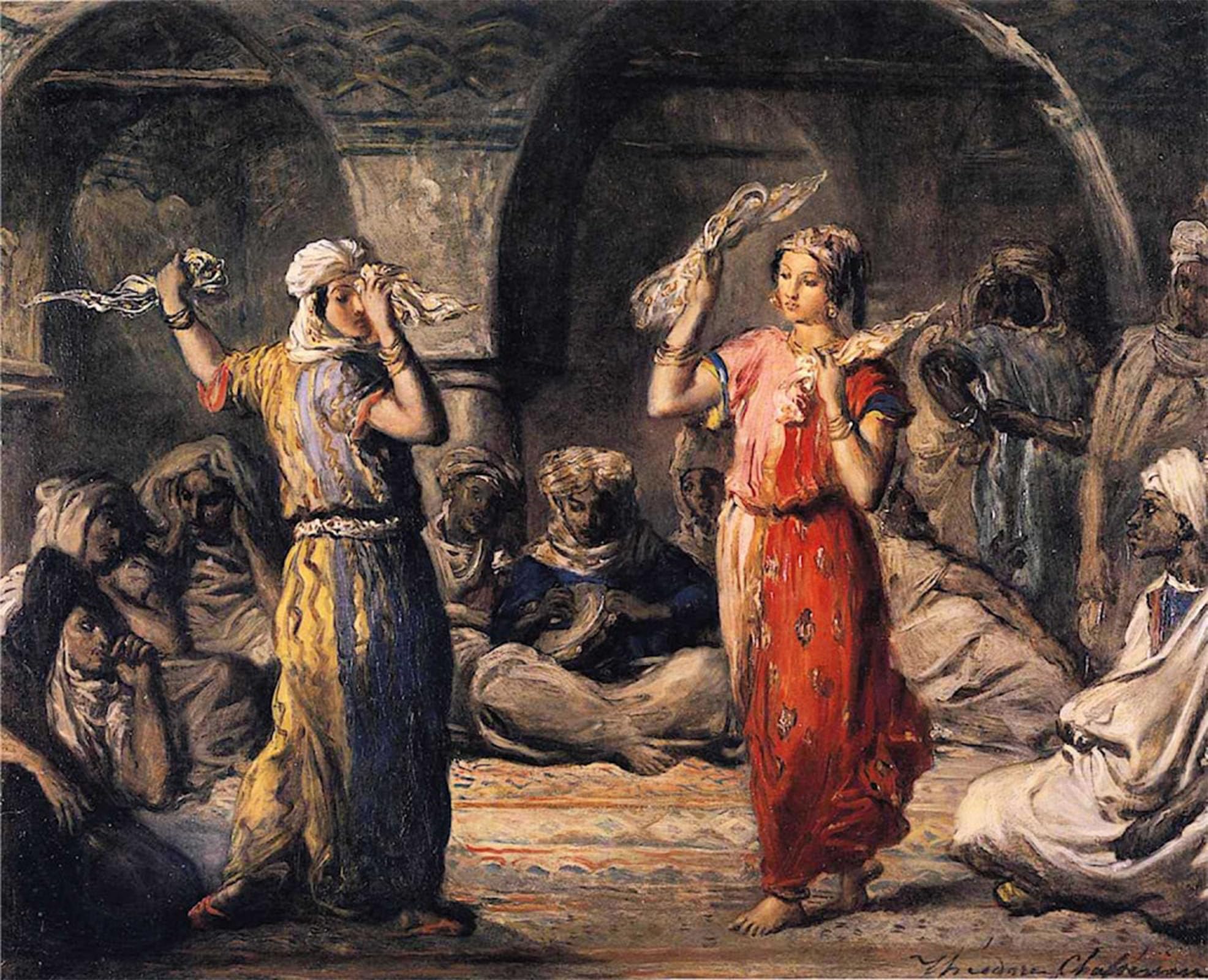 ARTXLXXBN Famous Prints Artwork Pictures Poster Painting Art Moorish Dancers by Theodore Chasseriau Artwork Landscape Pictures for Home Decor 60x90cm