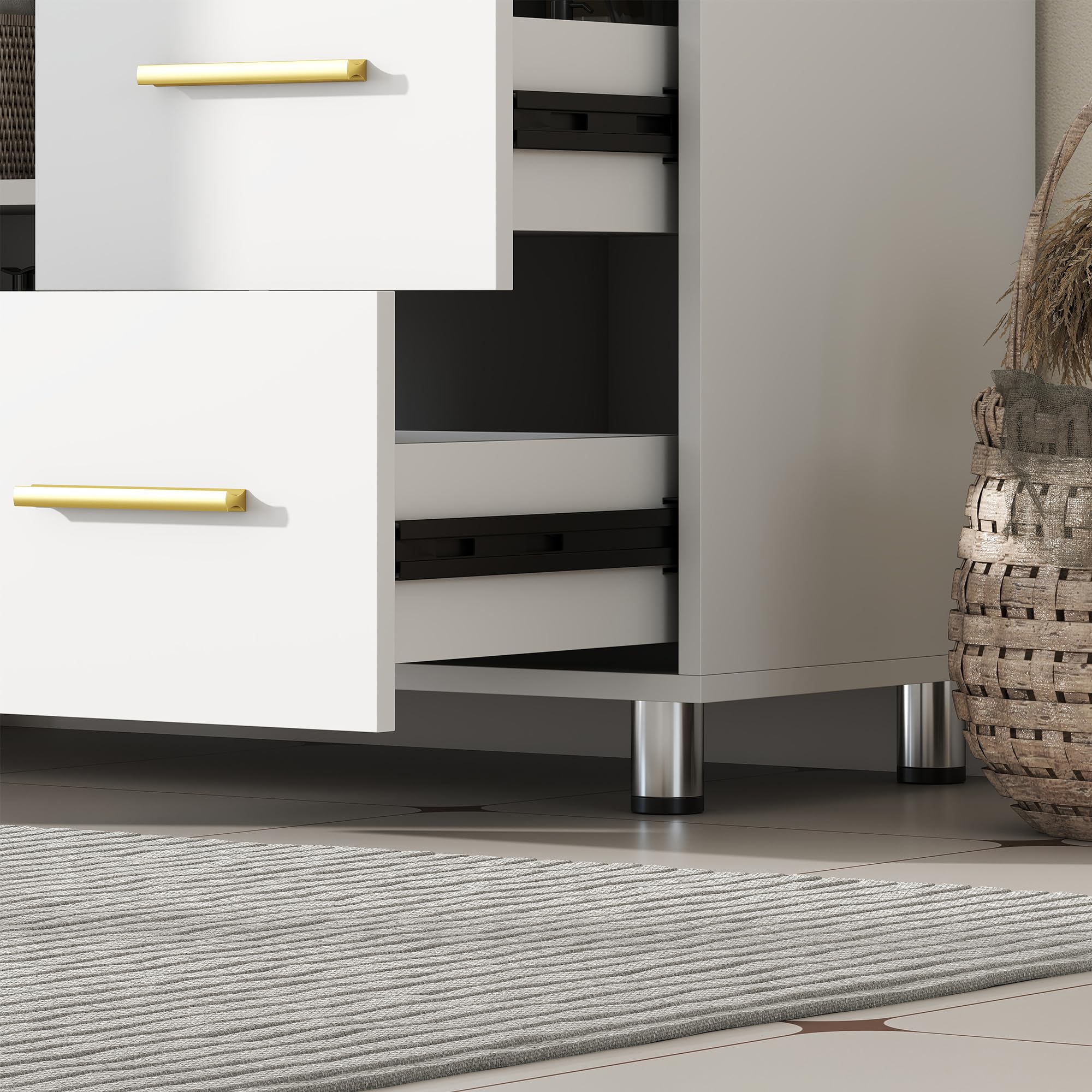 HOMCOM Szafka pod umywalkę z drzwiami i 3 szufladami 70 x 30 x 65 cm Biała | Szafka pod umywalkę, uchwyty, szafka łazienkowa, podumywalkowa, do łazienki