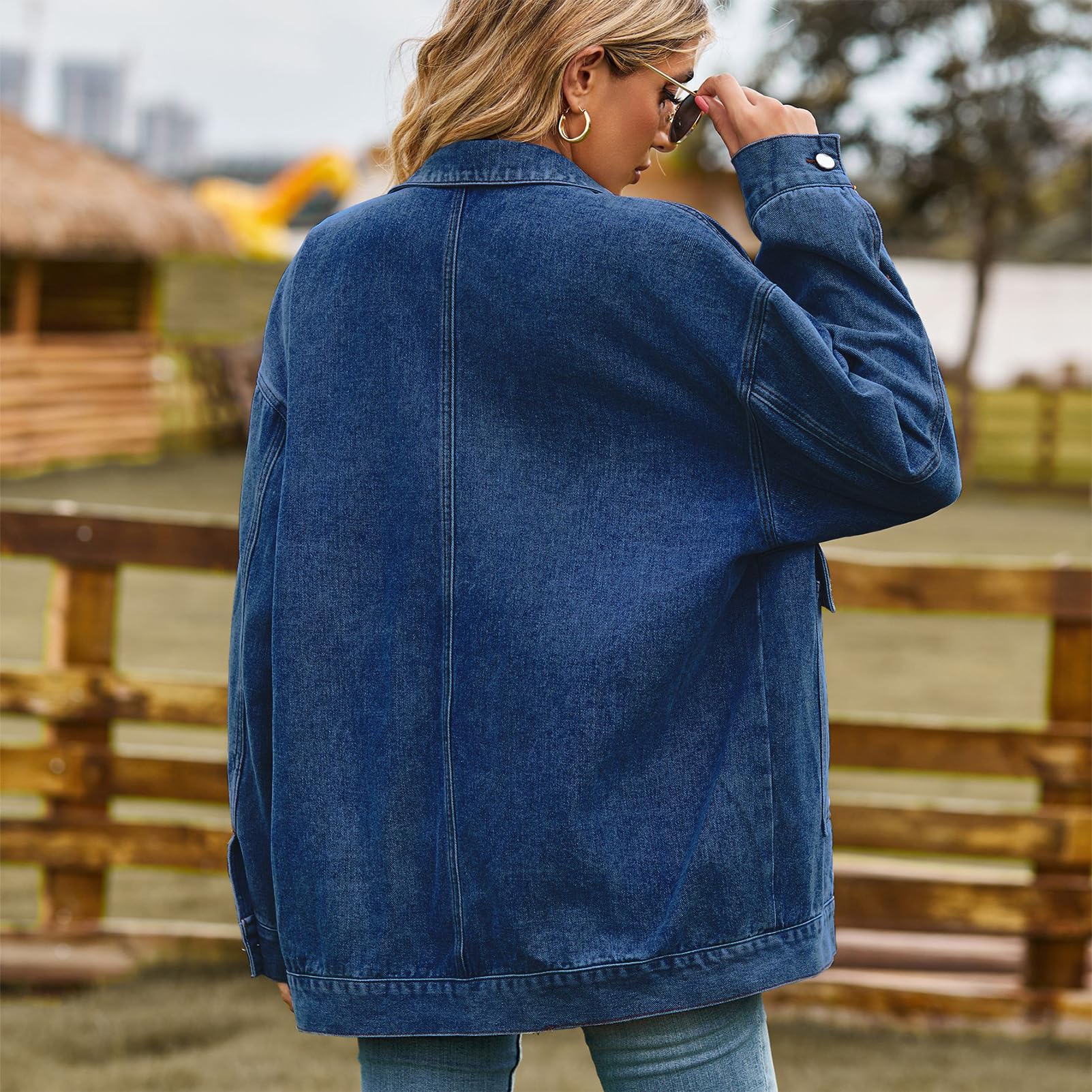Femme Oversize Mi Longue Denim Veste Manches longues Jean Tenues