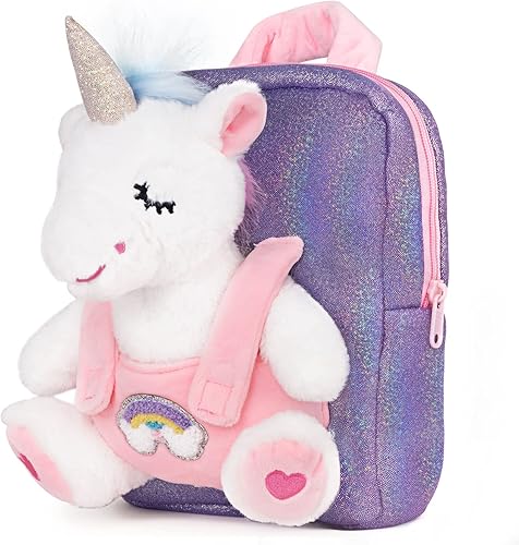 Redeo Mochila de unicornio con unicornios para niñas mochila para niñas de 3 años con animales de peluche de unicornio juguetes de peluche para