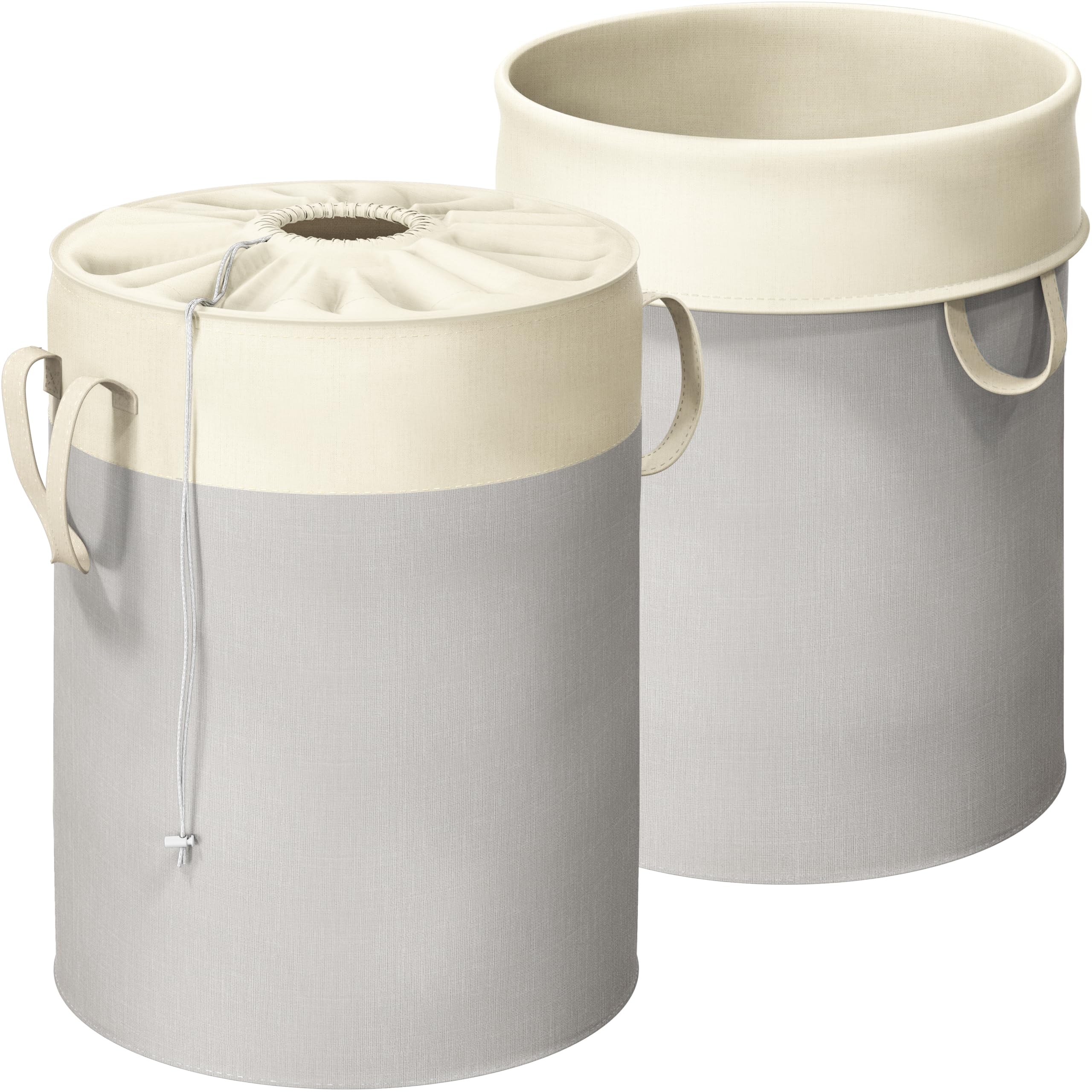 Simple Houseware Gray 74L Collapsible Laundry Hamper, Round Cotton Basket With Drawstring Closure And Handles, 2 Pack,