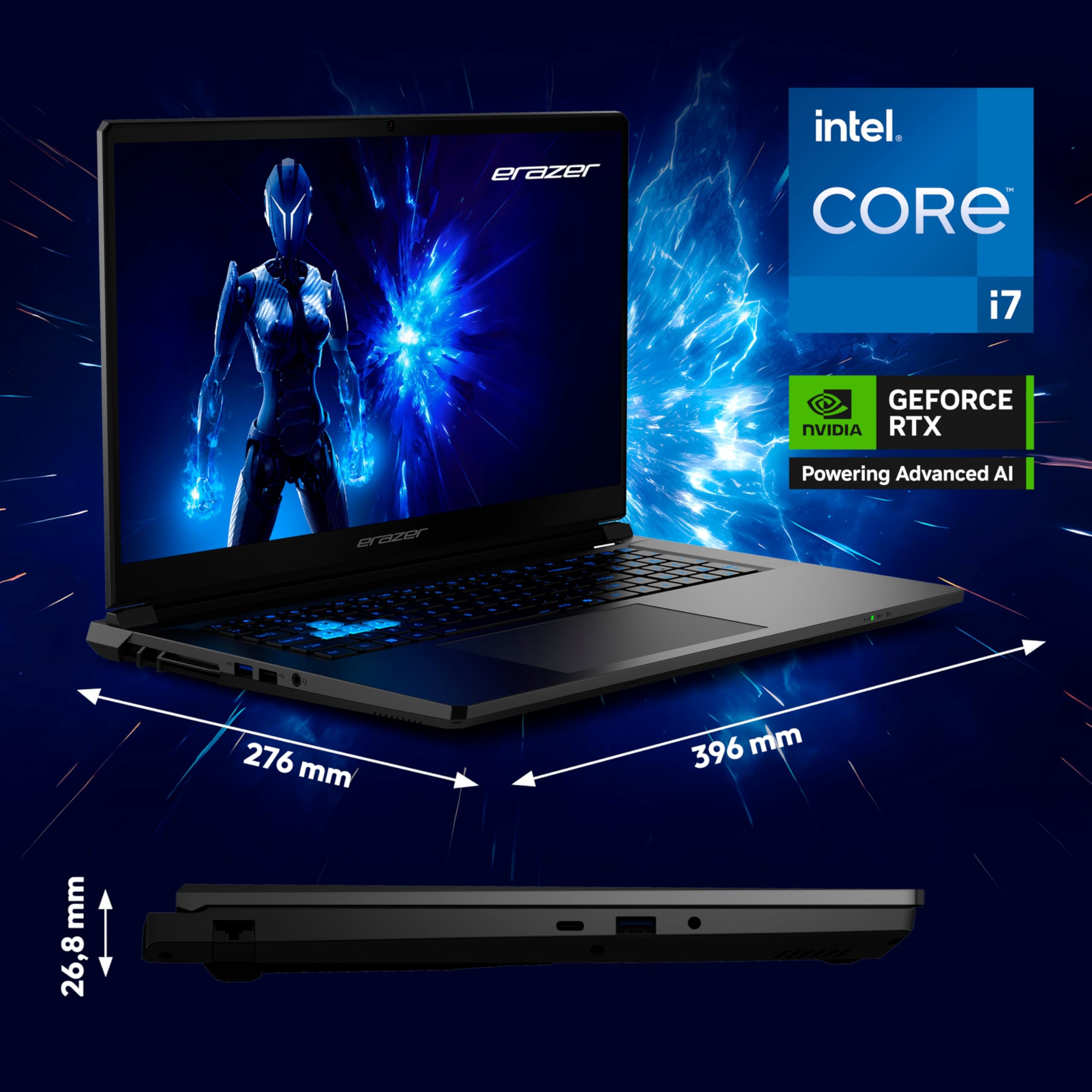 ERAZER Defender 17 P1 43,9 cm (17,3 Zoll 144Hz) Full HD Gaming Laptop (Core i7 13620H, GeForce RTX 5060 8GB GDDR7 VRAM, 16GB DDR5 RAM, 1TB PCIe SSD, ohne OS)