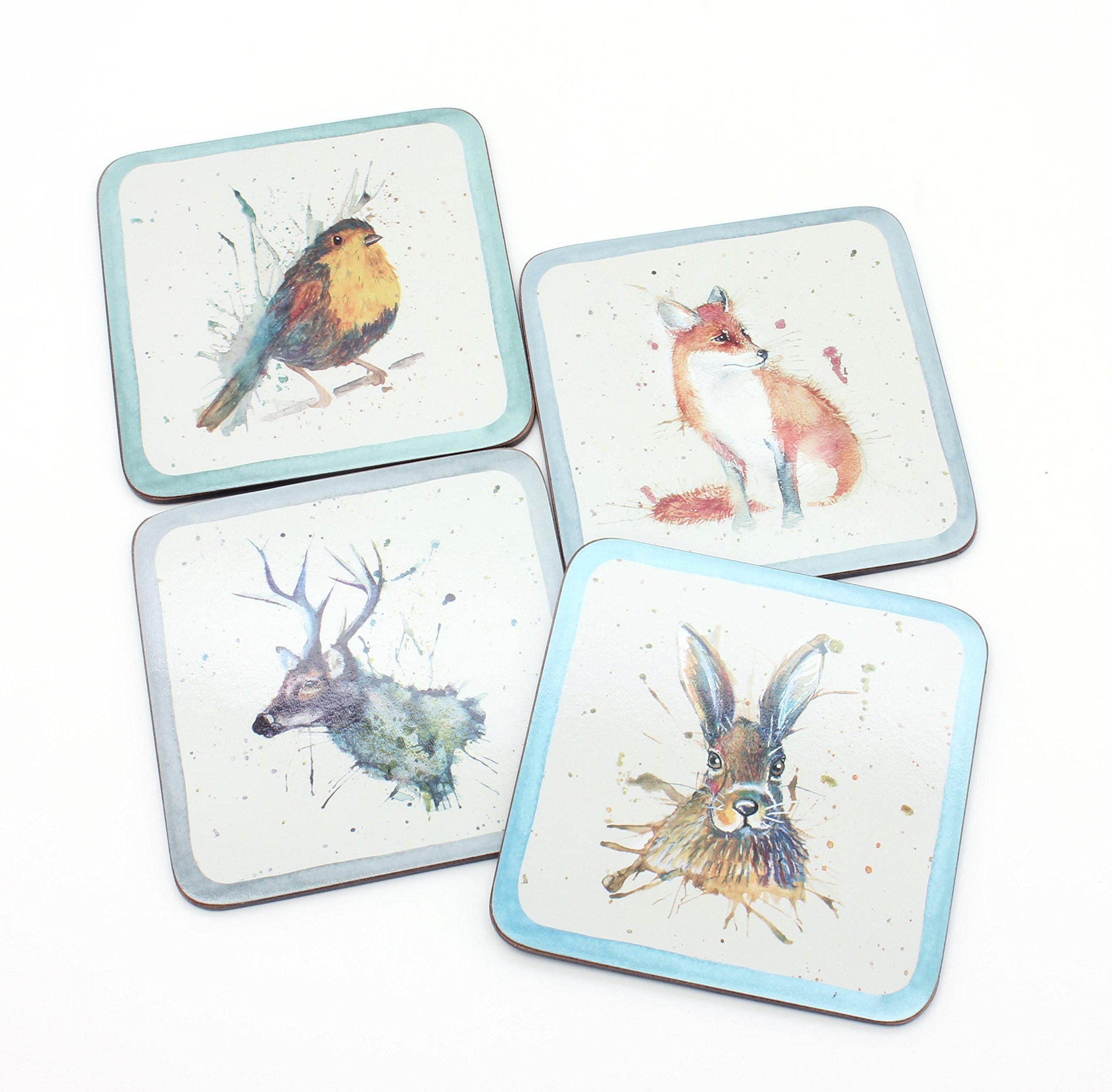 ECP Design Limited Highland Set of Coasters, Wood, Assorted, 10 x 10 x 3 cm