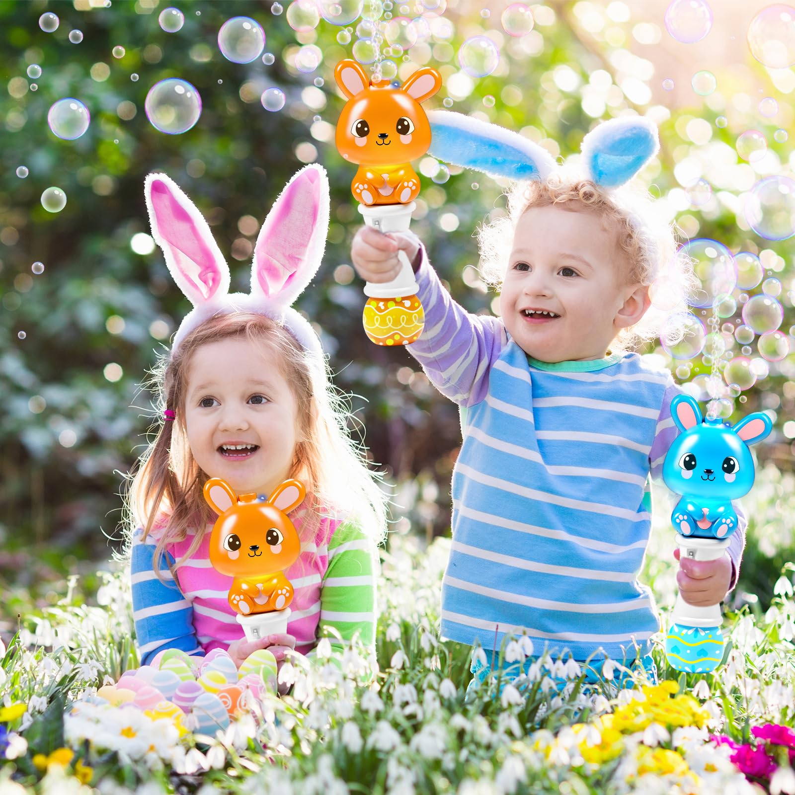 2 Pack Bubble Wands for Kids, Automatic Bubble Blower Machine with Light for Kids Boys Girls, Bunny Bubble Maker with 4 Bubble Solution & Stickers, Summer Outdoor Indoor Activity Easter Gifts - Image 8