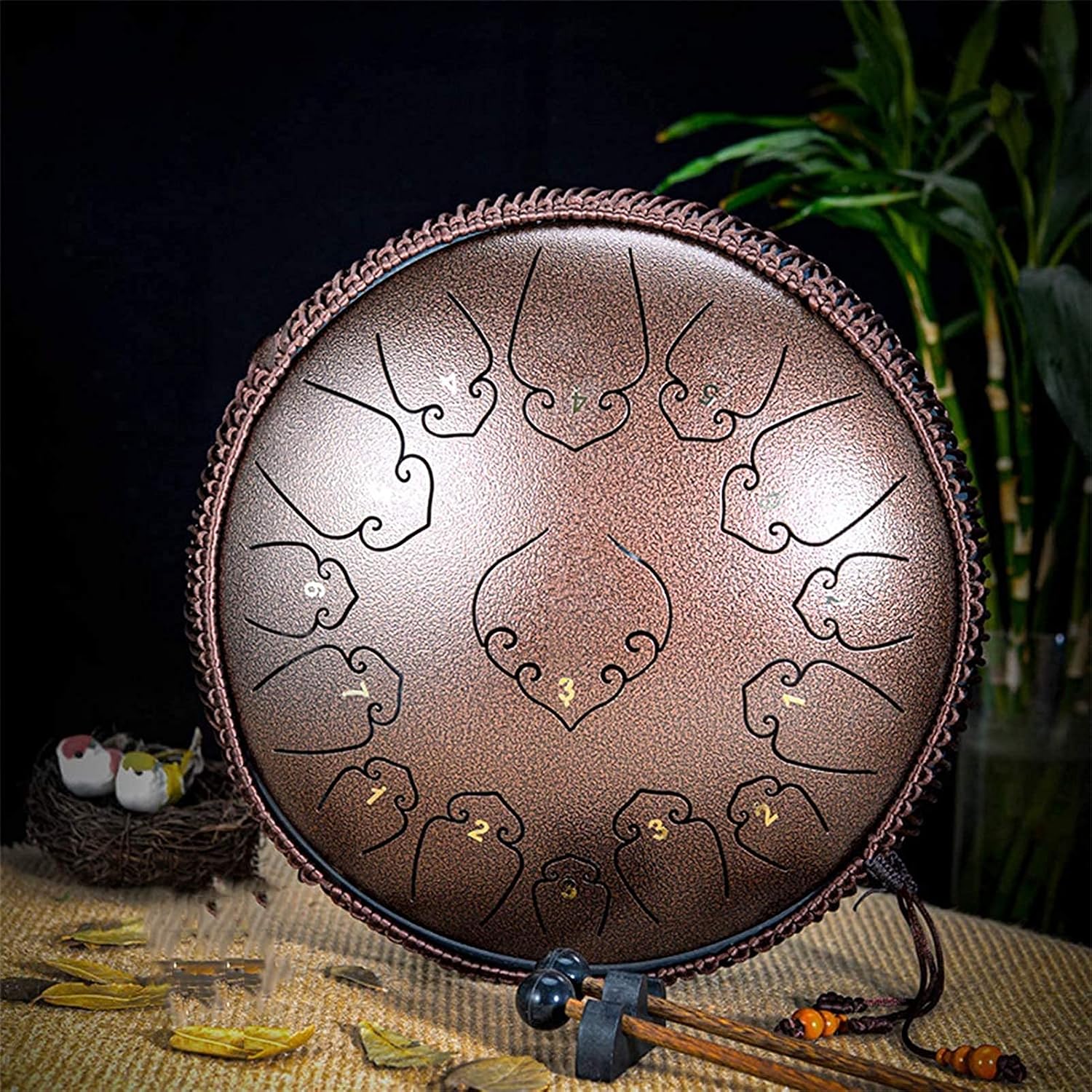Home Decor 14 Inch Steel Tongue Drum 15 Notes Percussion Instrument Harmonic Tank Chakra Drum for Meditation Yoga Zen Made in USA (Color : Bronze Size: 1