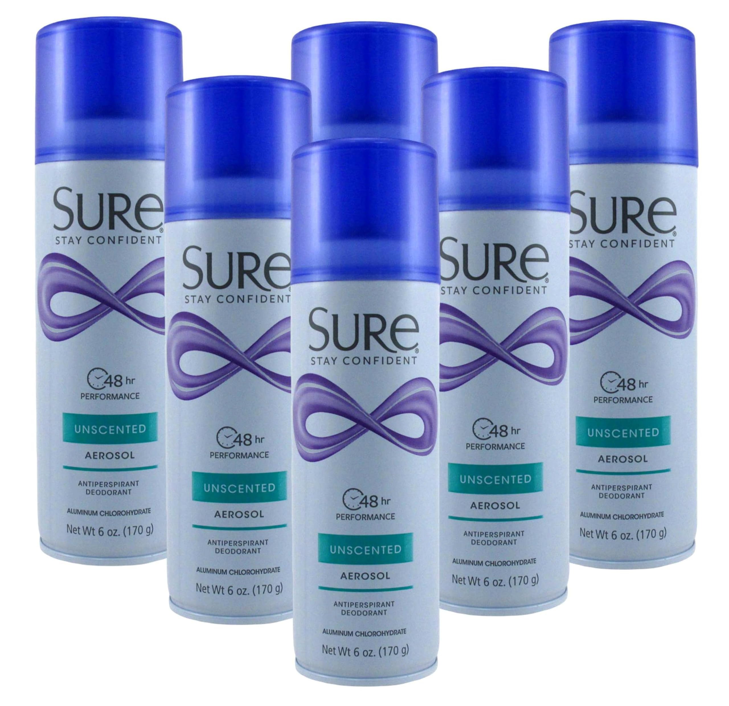 Sure Deodorant 6 Ounce Aerosol Unscented (177ml) (6 Pack)