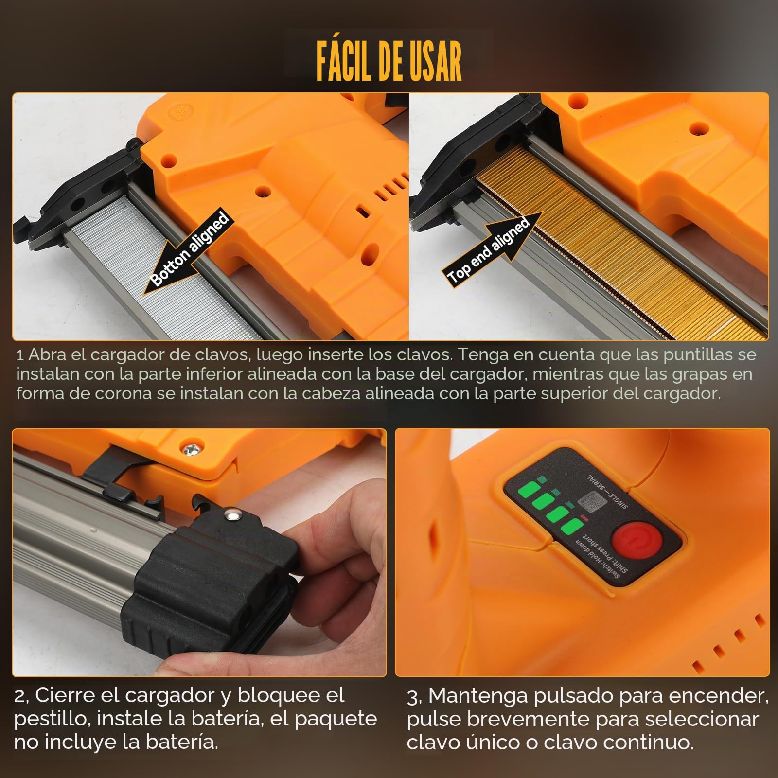Clavadora inalámbrica de 18 GA compatible con batería Dewalt de 18 V y 20 V, pistola de clavos inalámbrica 2 en 1 mejorada, grapadora de batería con 1000 clavos y 1000 grapas para mejoras del hogar y