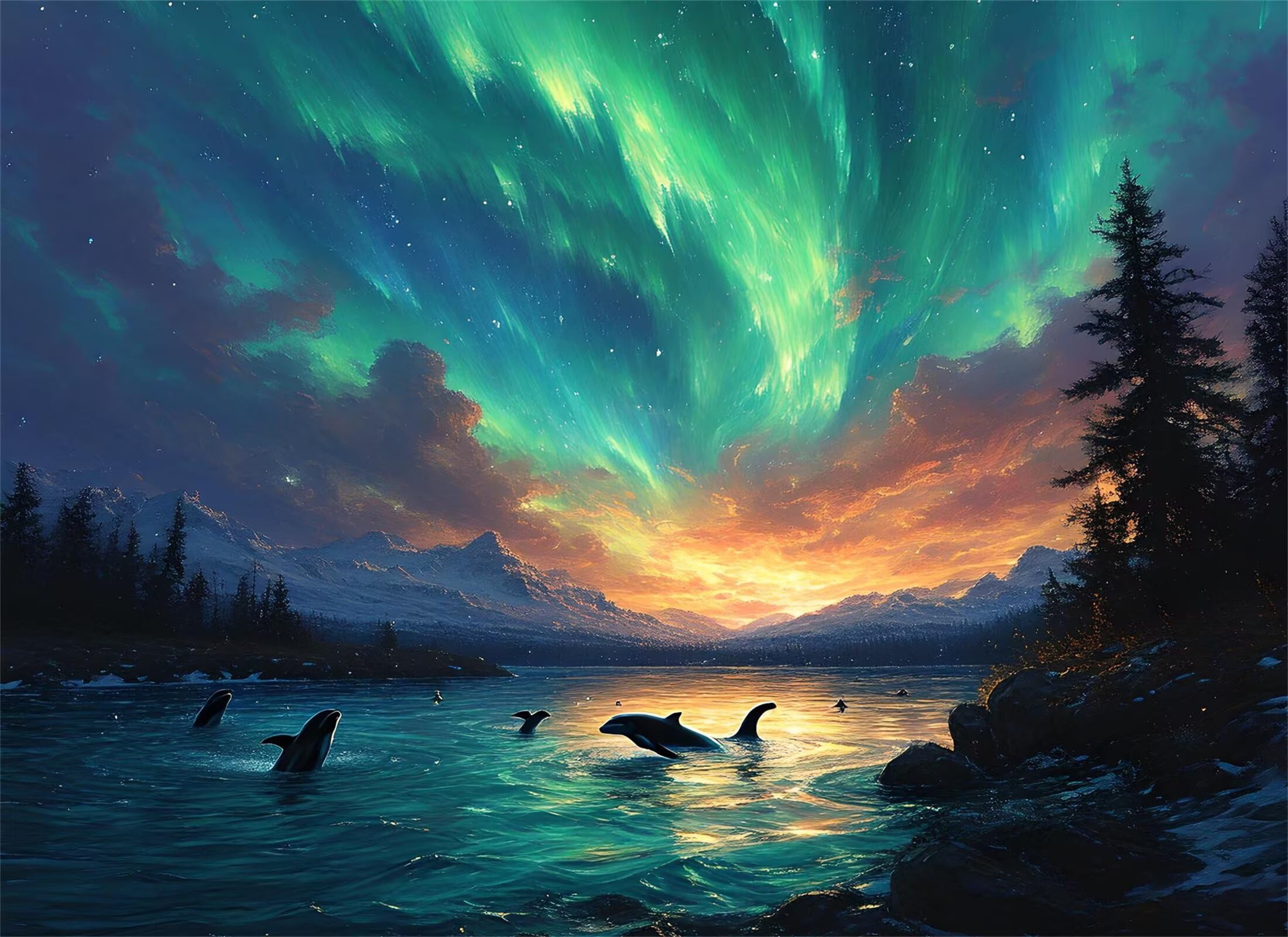 Puzzle 2000 Teile Aurora Puzzle Erwachsene, Holzpuzzle Klassische Puzzles Delphin Jigsaw Puzzles für Erwachsene und Kinder, Clevere Rätsel Wooden Jigsaw, Geschicklichkeitsspiel für die Ganze g-263