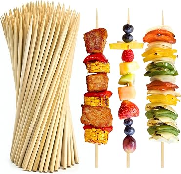 300 Pcs 10 inch Natural Bamboo Skewers, =4mm, PEOUWNES Food Sticks for Appetiser, BBQ, Fruit,Cocktail, Grilling Kebabs, Bouquet, Chocolate Fountain, Corn Dog, Kitchen, Barbecue, Crafting and Party