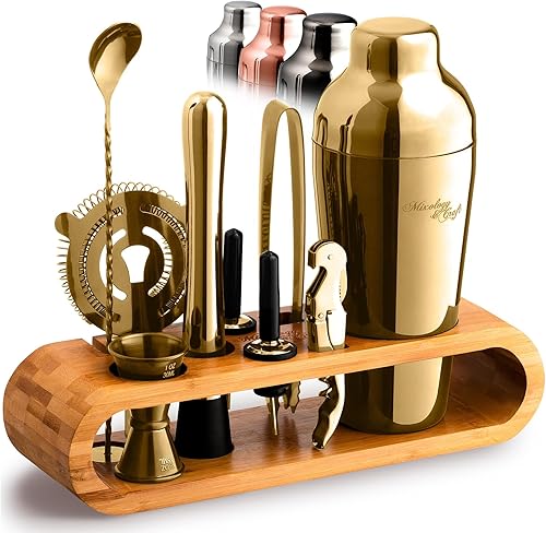 Miniatura 16 de Mixology & Craft Juego de coctelera con soporte de bambú, kit profesional de camarero de 10 piezas, juego completo de barra y kit mezclador de Cobre
