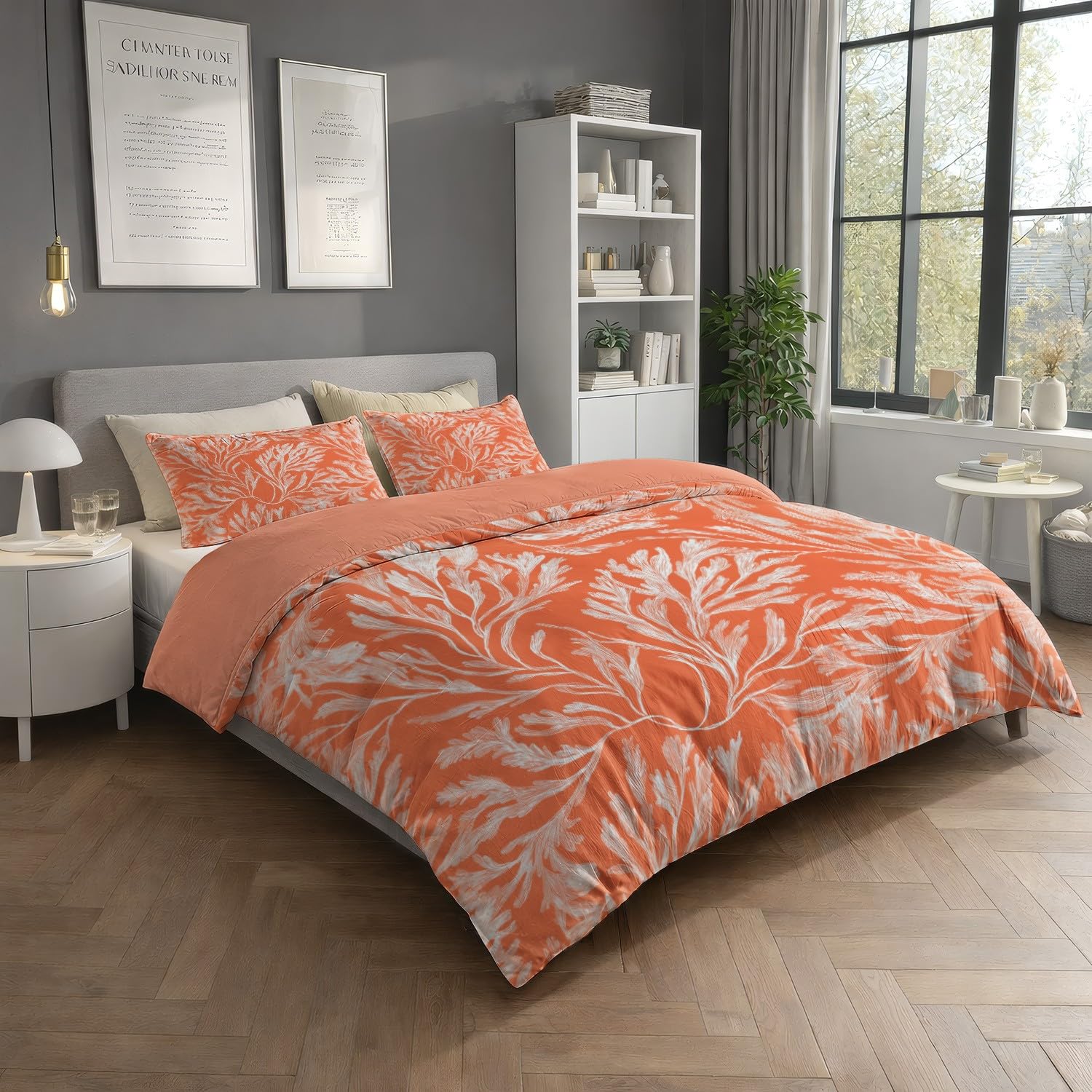 Generic Minimalistyczny zestaw poszewek na kołdrę 229 x 221 cm, elegancka, luksusowa, koralowa, z 2 poszewkami na poduszki, dwustronny design, pomarańczowo-biała, miękka poszewka na kołdrę z