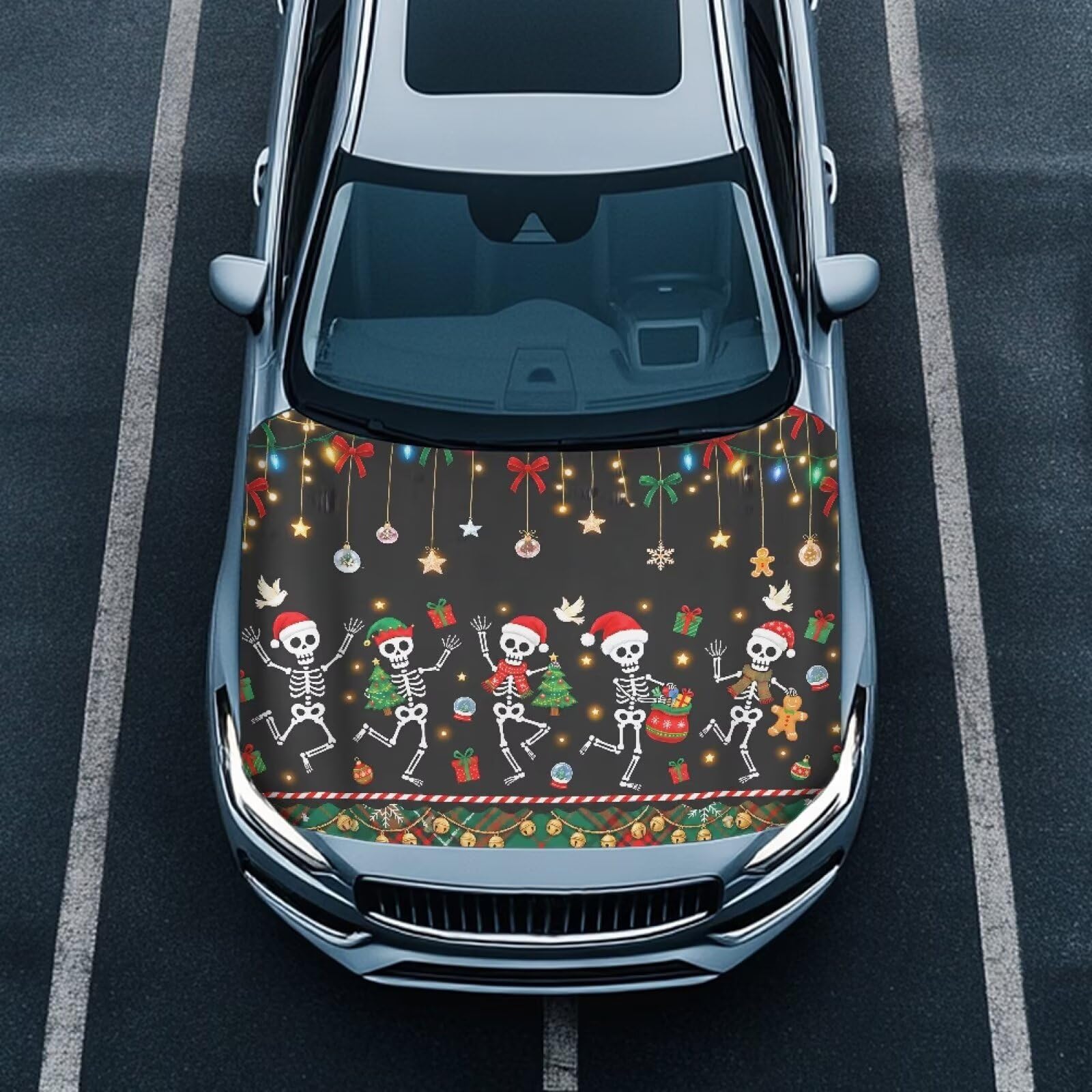 Renewold Dancing Skeleton Christmas Easy Install Elastic Cars Hood Covers