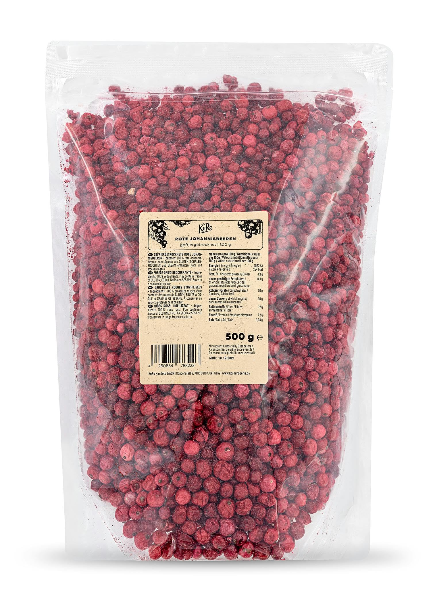 KoRo - Ribes rossi liofilizzati 500 g - sul porridge, lo yogurt oppure come snack - confezione convenienza