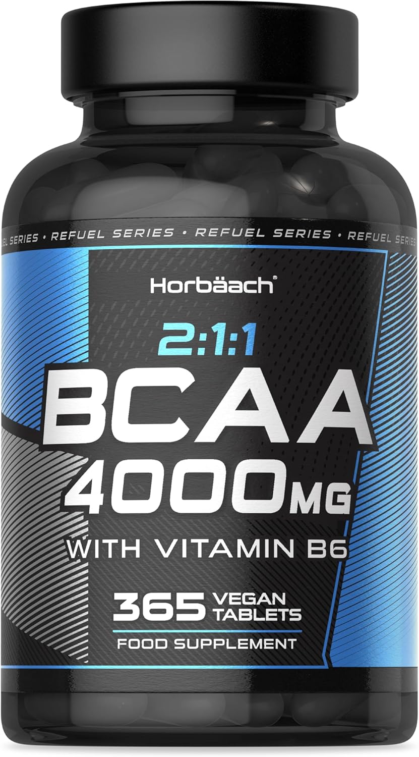 BCAA Tablets 4000mg | Aminozuren 2 1 1 Tabletten | 365 Veganistische Tabletten | BCAA Supplement met L-leucine, L-isoleucine en L-valine & Vitamine B6 voor optimale resultaten | Horbaach