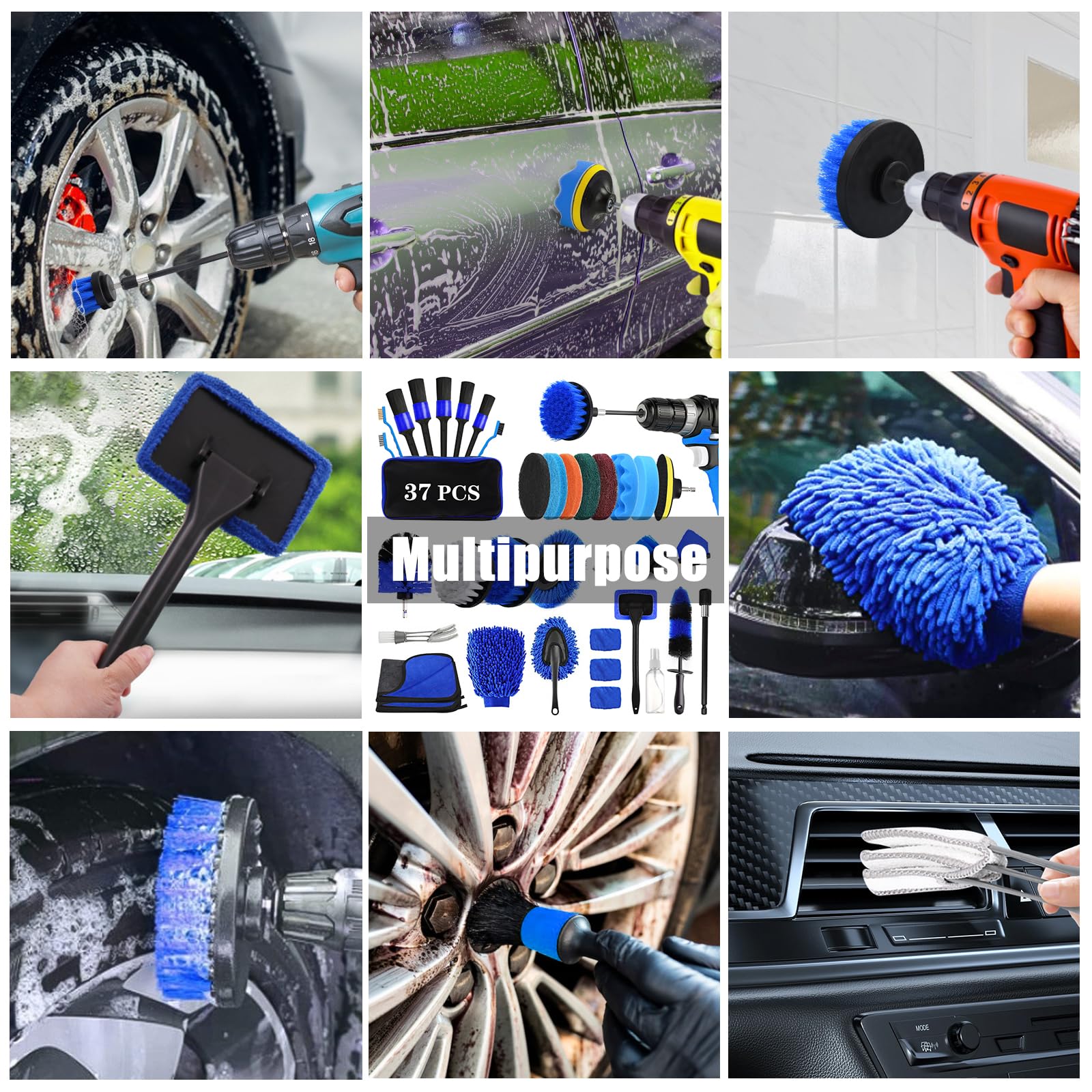 UCAMP Kit Pulizia Auto,Kit Lavaggio Auto,Kit Pulizia Auto da 37 Pezzi per Interni ed Esterni, Kit Lucidatura Auto,Esperto Kit Pulizia Auto Interni per la Pulizia Domestica & la Cura Dell'auto