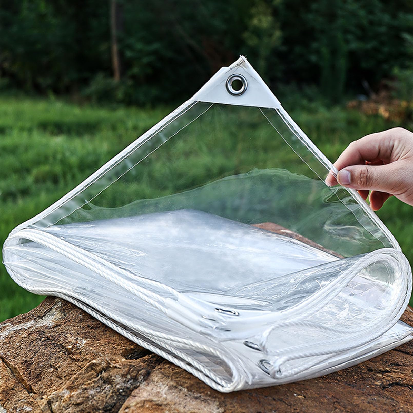 GJZQDKX 2x5m Waterproof Transparent Tarpaulin Cover - 650g/m² PVC Tear-Resistant with Eyelets & 5m Ropes Weatherproof Outdoor Tarp for Garden Patio Gazebo Rainproof 30cm Hole Spacing
