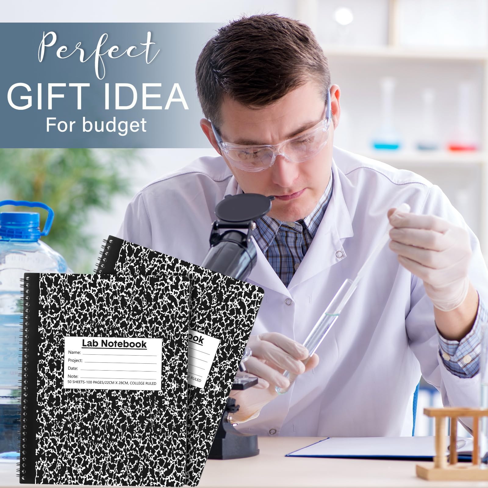 Scientific Notebook Carbonless Lab Notebook 2-Pack - 8.5x11" Grid Composition Books With Carbon Copies Marble Cover Coil Binding