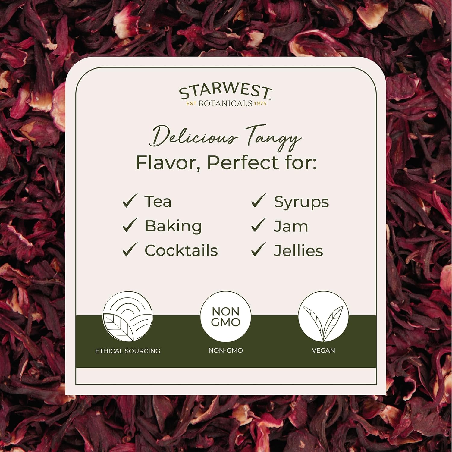 Starwest Botanicals Organic Hibiscus Flowers - Dried Hibiscus Flowers for Loose Leaf Herbal Tea, Caffeine Free, Cut & Sifted, Certified Kosher, Non-GMO - Bulk 1 lb Bag