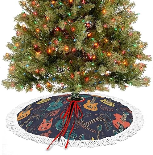 Miniatura 4 de Guitarra Pattern Christmas Tree Skirt with Tassels Winter Holiday Tree Mat Decoration Xmas Tree Skirts Christmas Ornament for Home Seasonal Decor