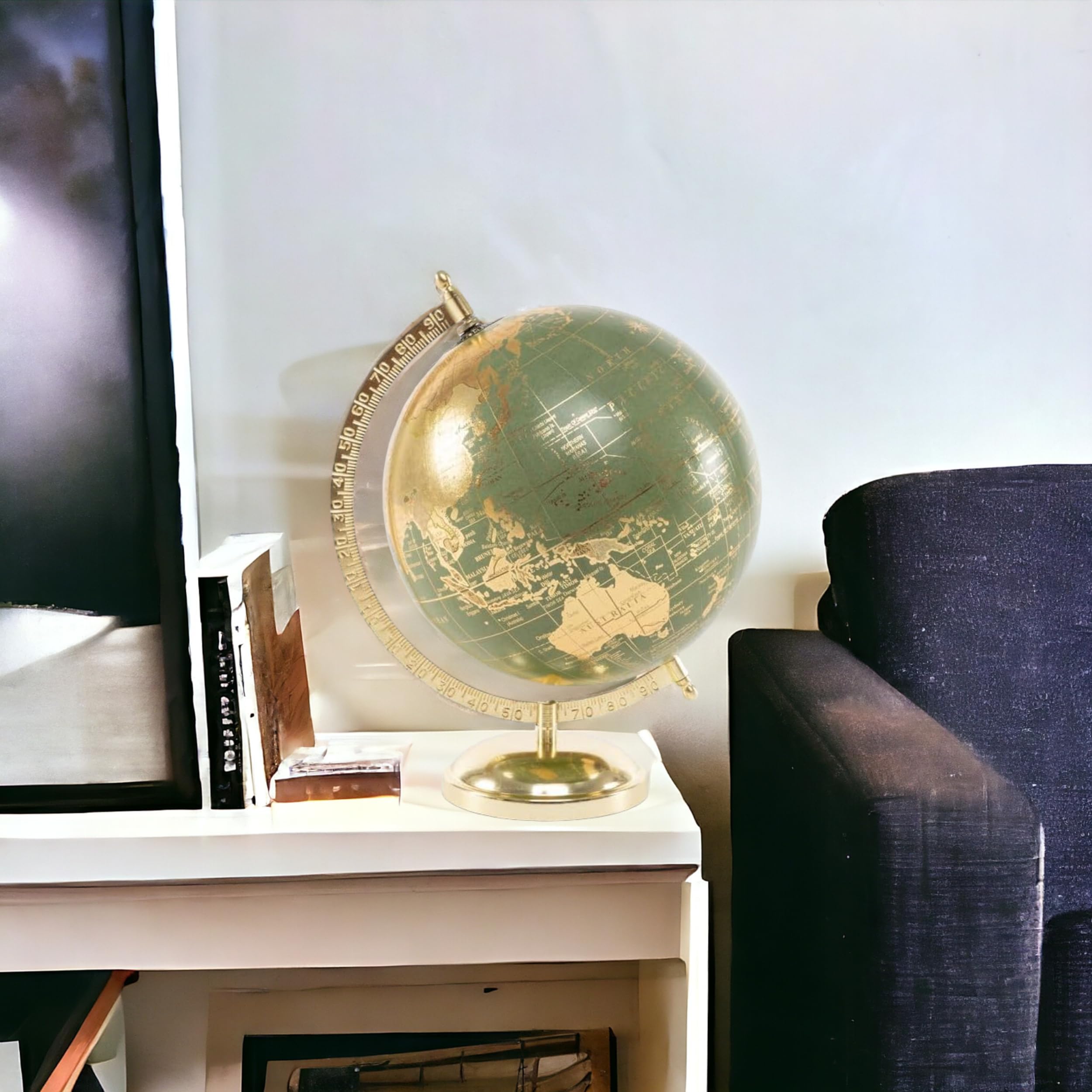 Mappamondo, Mappamondo 20cm con Supporto in Metallo Dorato - Decorazione e Regalo