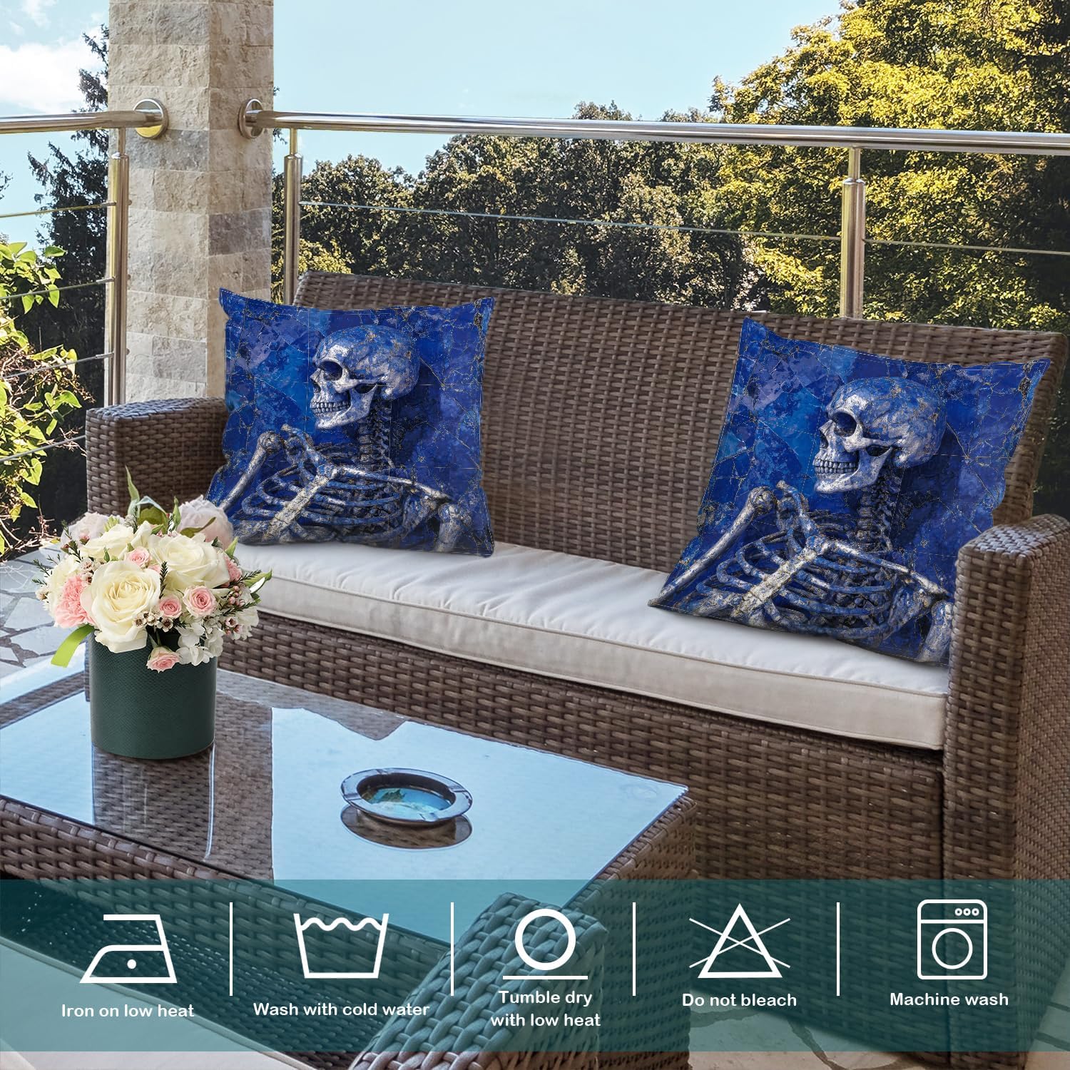 Batmerry Lapis Lazuli Skeleton Throw Pillow Covers, Blue Cracked Skeleton Art Decorative Pillow Covers Digital Printing Blended Fabric for Couch Sofa Bed Invisible Zipper 20X20 in(Set of 2)