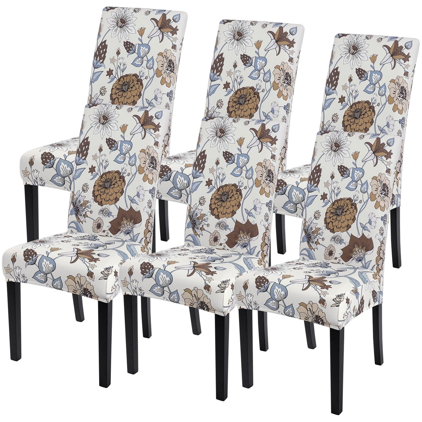 SearchI Printed Dining Room Chair Covers Set of 6, Stretch Kitchen Chair Covers Washable Parsons Chair Slipcover Removable Dining Chair Protectors for Hotel,Ceremony(Big Flower)