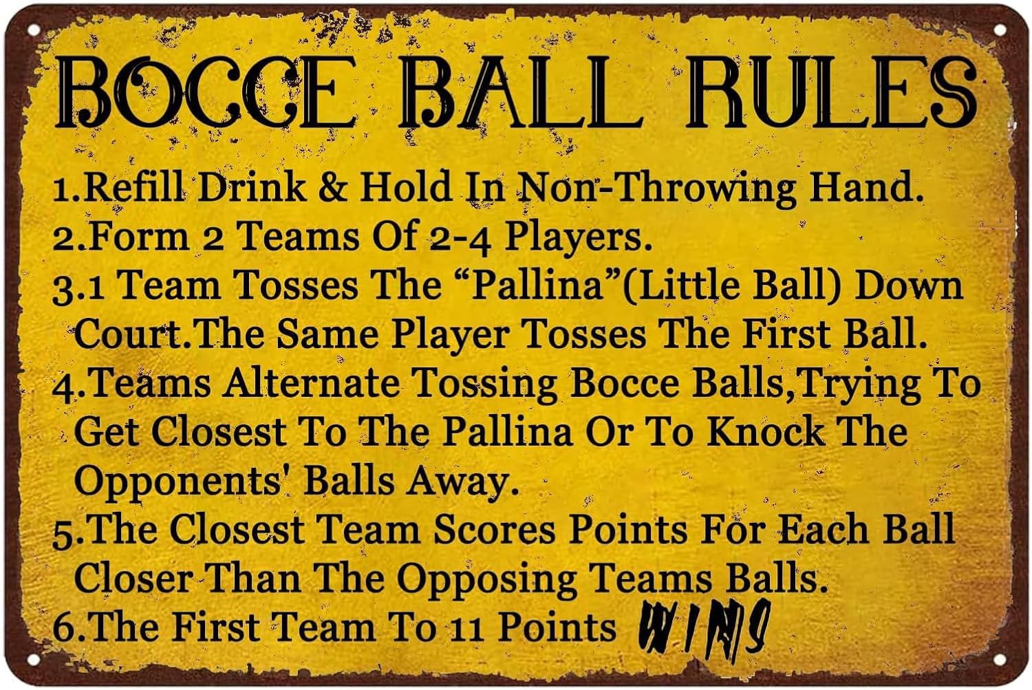 SMAZDFXX Bocce Ball Rules Vintage Tin Signs Metal Poster Funny Sport Tin Plaque, Rustic Scoring Rules Poster Home Cafe Garage Man Cave Bar Wall Decor 5.5"x8"