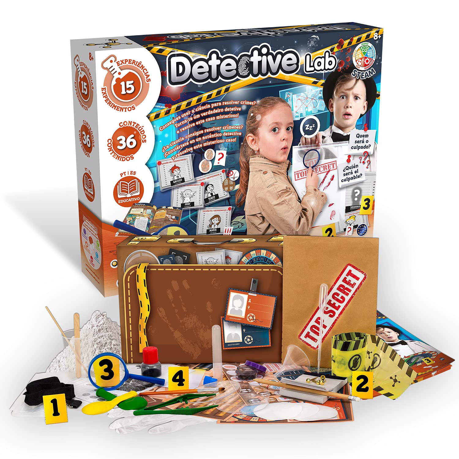 Science4you Laboratorio de Detective - Kit Detective con 15 Experimentos Científicos: Resuelve el Caso Misterioso, Encuentra Las Pistas, Huellas Dactilares, Pegadas, Regalo para Niños 7 8 9 10 Años