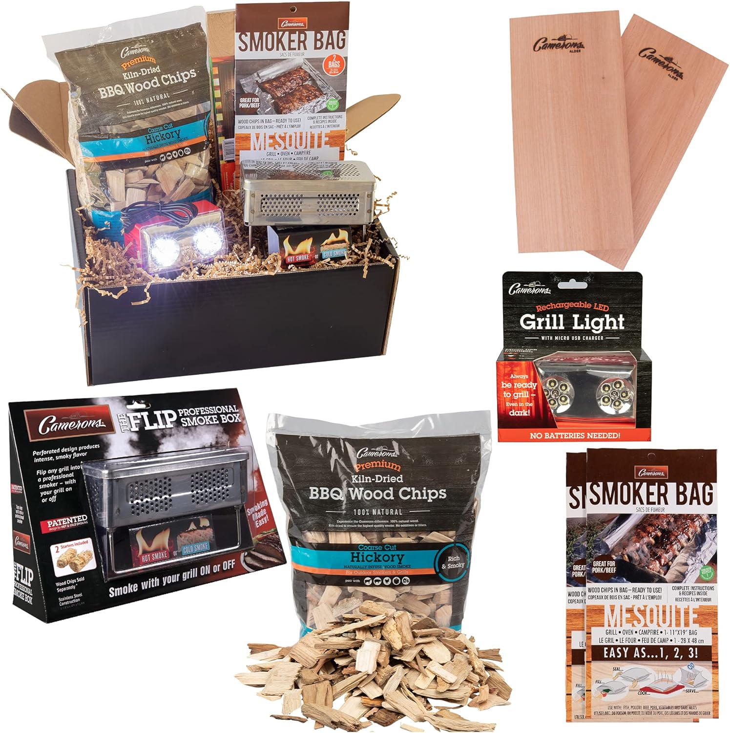 Grilling Barbecue Accessories Gift Box BBQ Set Includes Cedar Grill Planks, Smoker