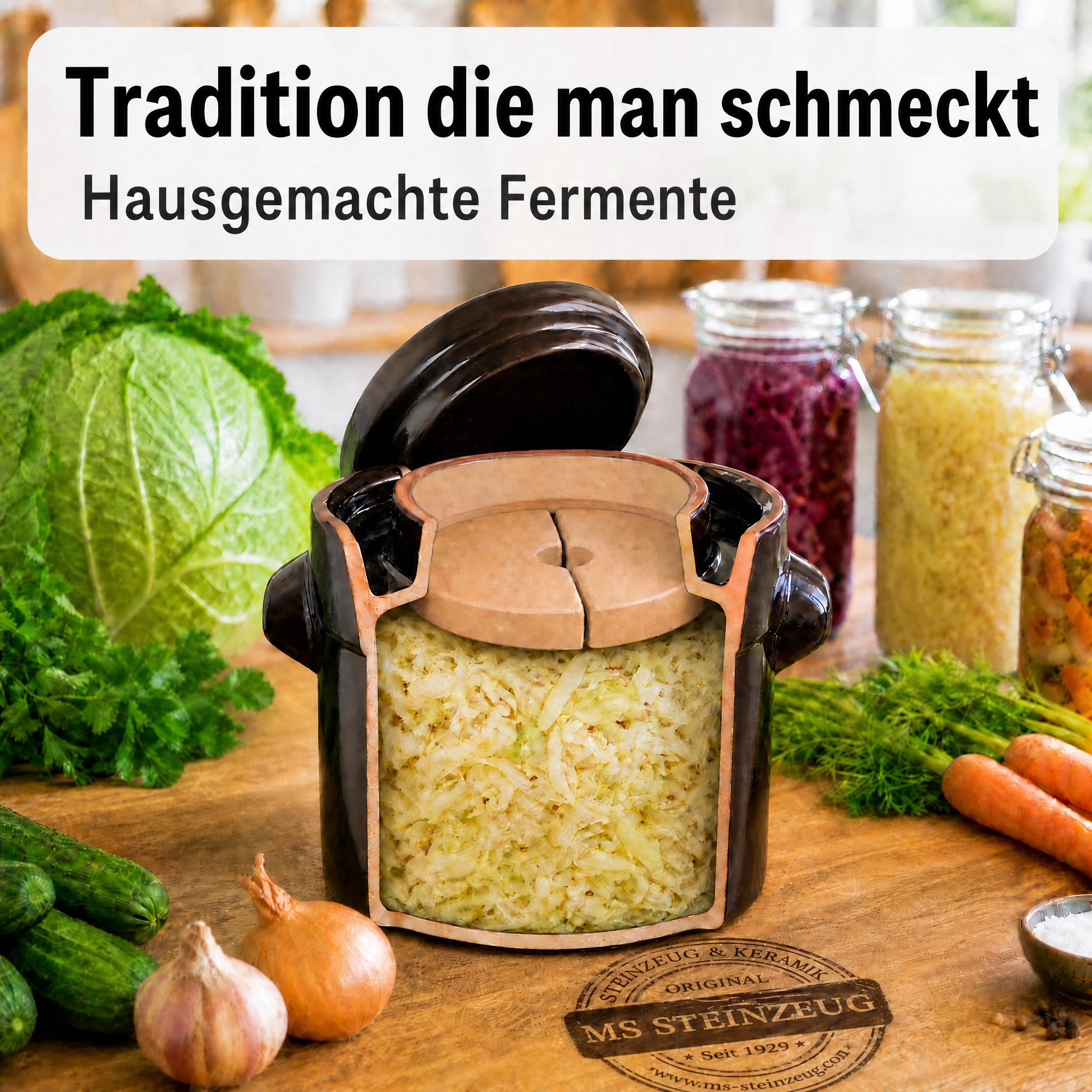 SCHMITT Gärtopf-Set braun 30 l mit Deckel und Steinen