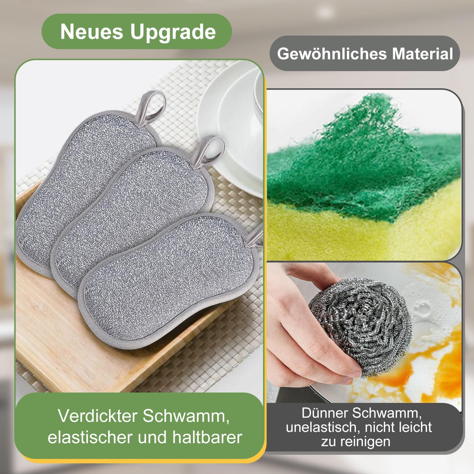 Gąbka do mycia naczyń, duża gąbka do czyszczenia, 10 sztuk dwustronna, 16 x 9,5 cm | Gąbka kuchenna zmywalna, odporna na zarysowania gąbka kuchenna do sprzątania domu kuchnia zlew naczynia łazienka