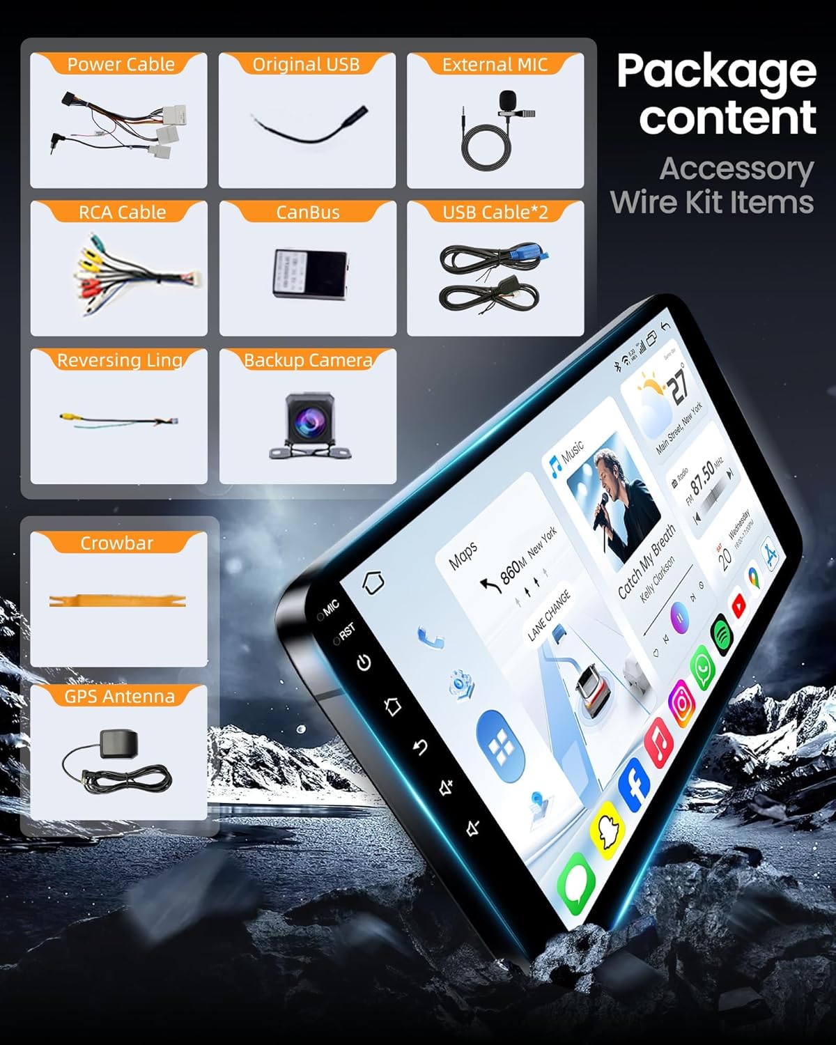 [4GB RAM + 64GB ROM] Car Radio for Toyota Tacoma 2005-2015, 10 Inch 1280 * 800 Touch Screen, Car Stereo with Wireless CarPlay Android Auto Bluetooth WiFi GPS FM Backup Camera Knob Keybutton