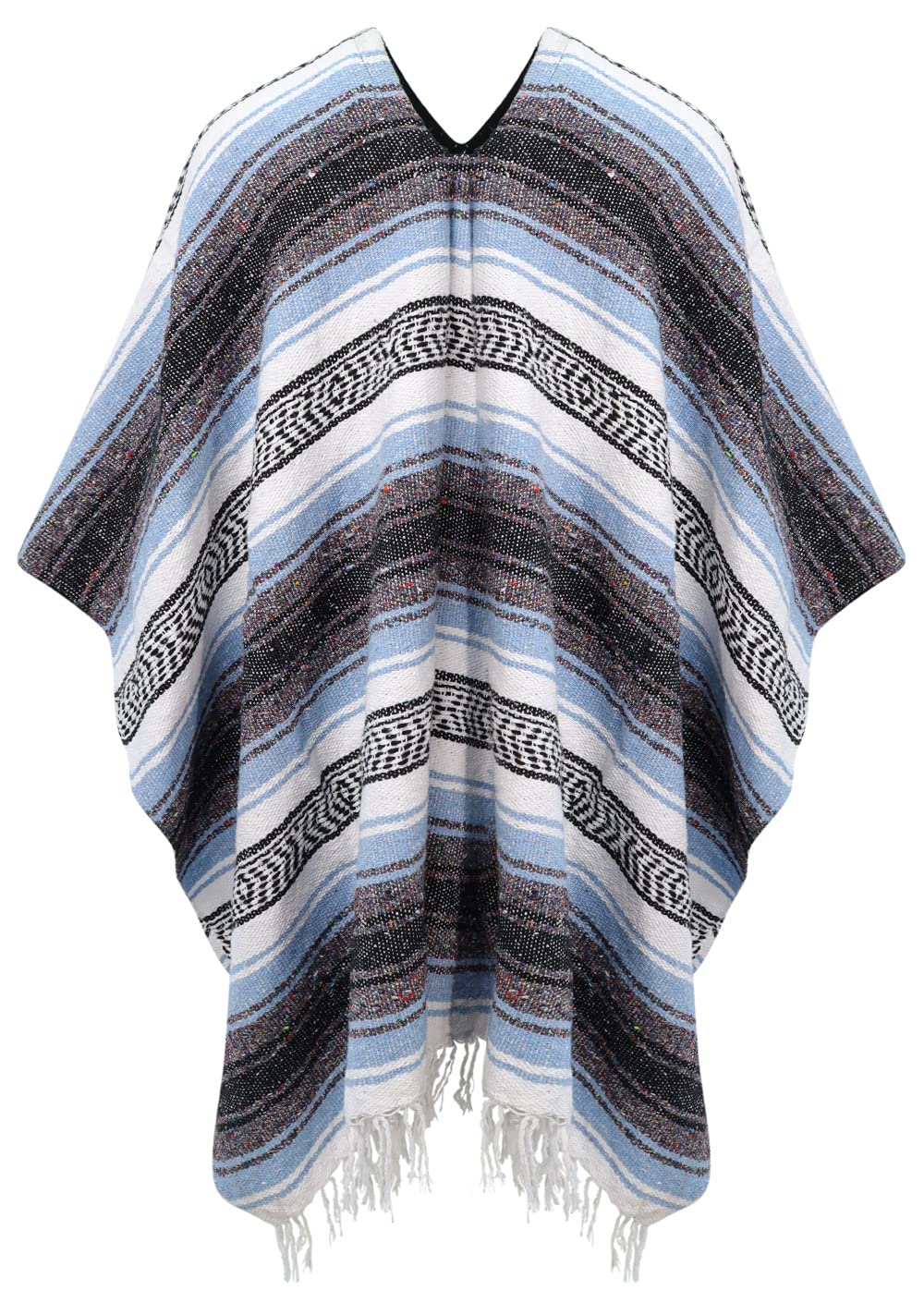 Purity Style Mexican Blanket Poncho for Adults, Festival Poncho, Mexican Fancy Dress Costume (Blue)