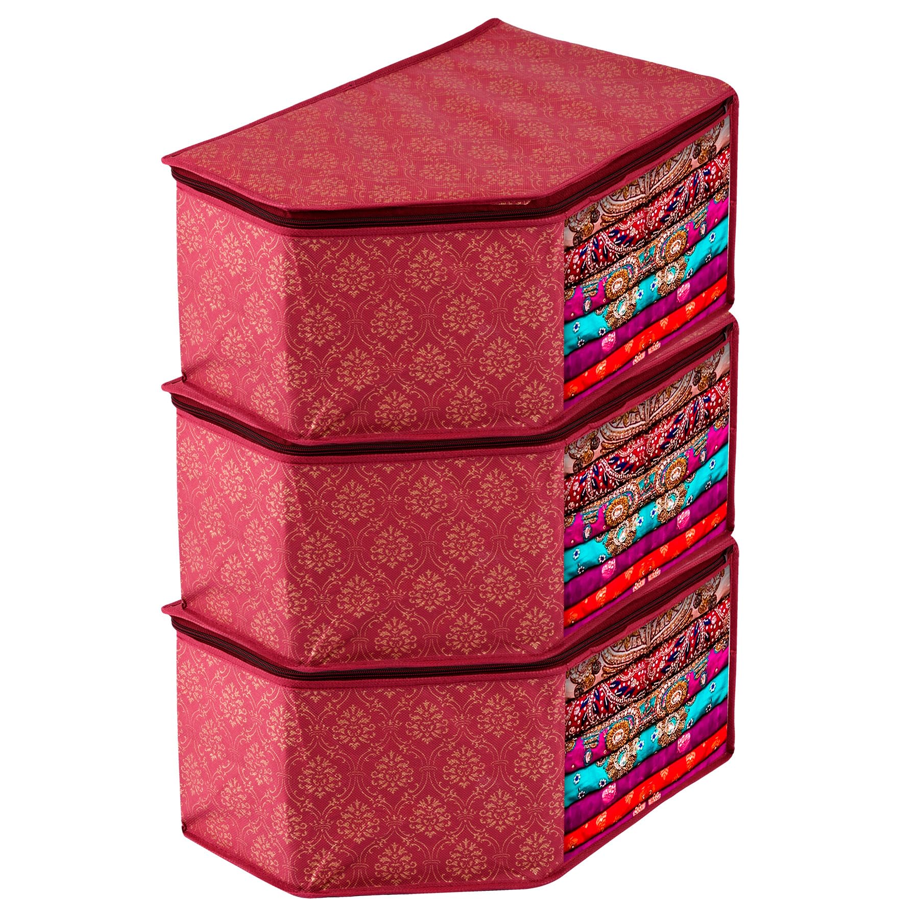 Kuber Industries Blouse Cover | Clothes Storage Bag | Zipper Closure Wardrobe Organizers | Clothes Organizer with Transparent Window | Golden-Printed Clothes Bag | Pack of 3 | Maroon (B0CPFH4RQ3) Amazon Price History, Amazon Price Tracker