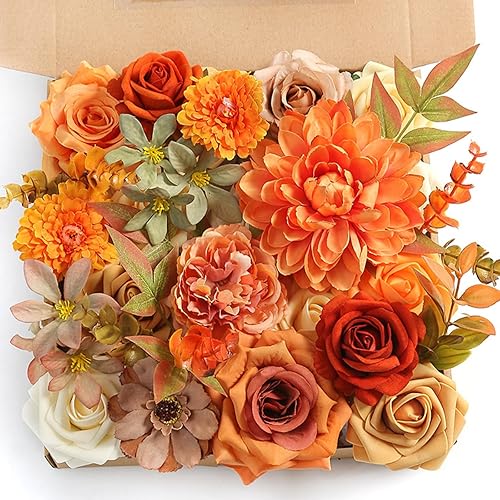 Miniatura 6 de ASTRYAS 38 flores artificiales naranjas para centros de mesa de bricolaje para ramos de boda, centros de mesa, arreglos de rosas de seda, jardín,