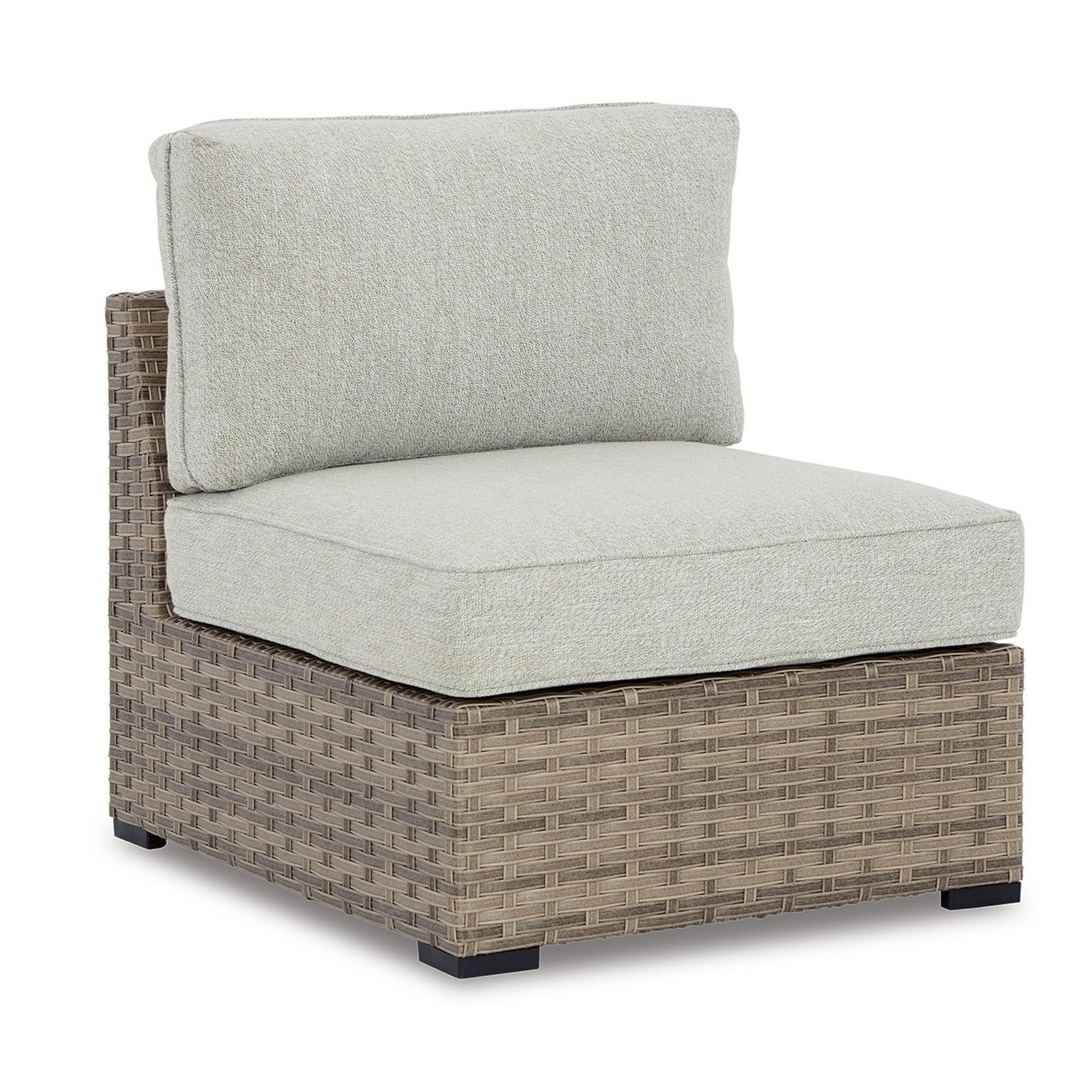 Benjara BM313422 34 in. Walter Wicker Outdoor Armless Chair Beige Fabric Cushion - Set of 2