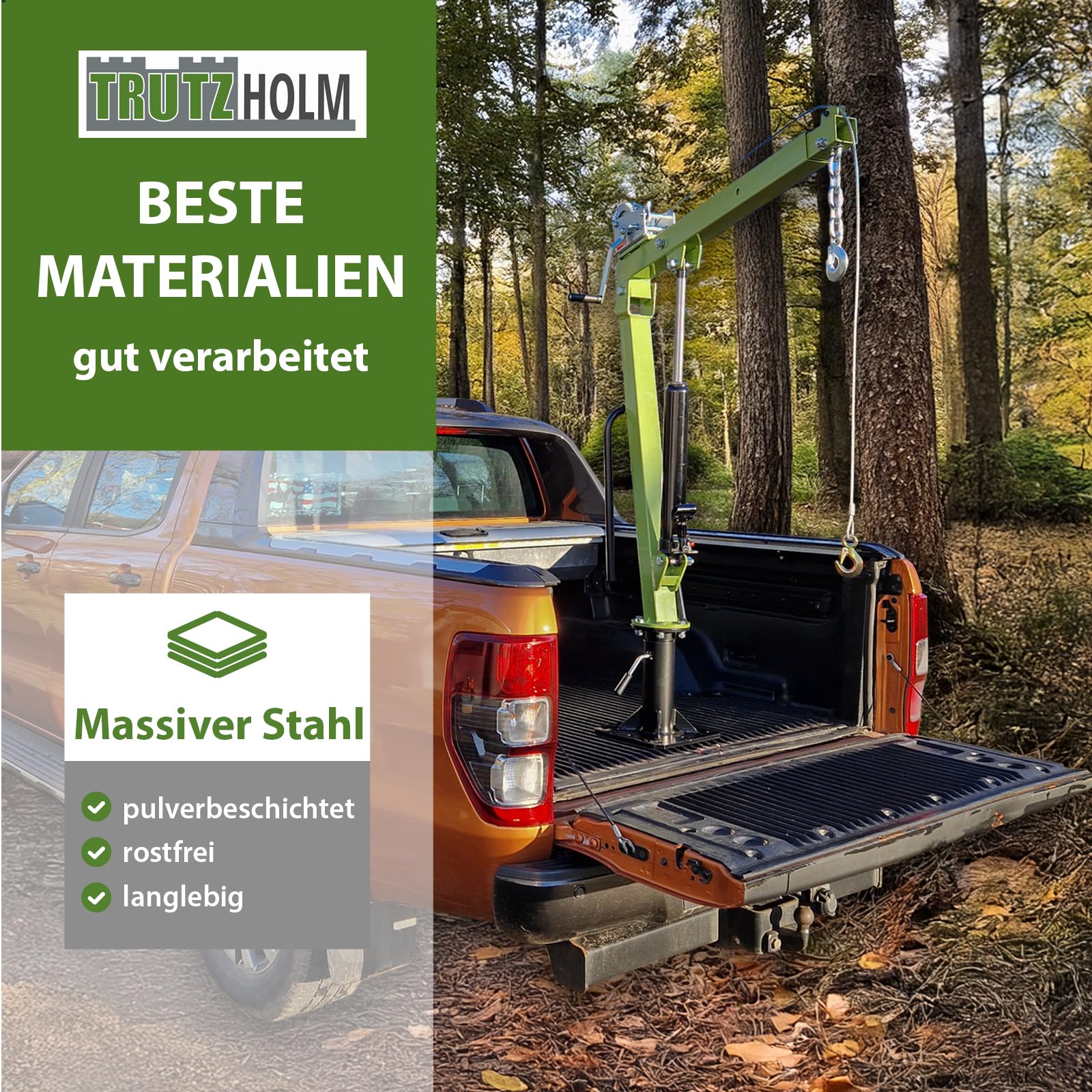TRUTZHOLM Pickup Kran mit Seilwinde Tragkraft 900 kg hydraulischer Heber 360 Grad drehbar Schwenkkran Hebekran Pritsche Werkstattkran Fahrzeugkran aufschraubbar Hebekran Ladekran
