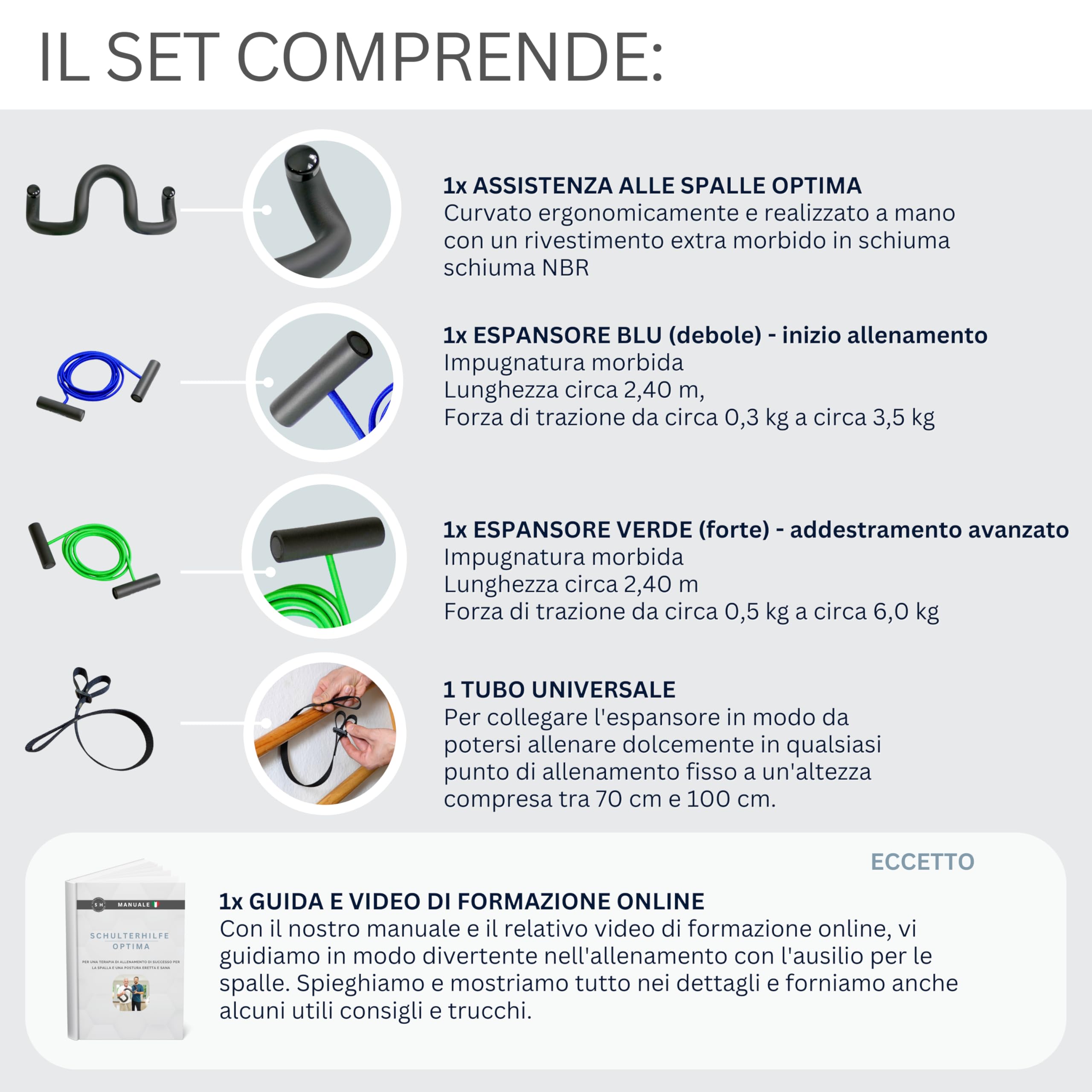 Schulterhilfe® Optima Set Comfort - Allenatore per le spalle contro il dolore alla spalla - per la correzione della postura - correttore posturale per la schiena - Made in Germany