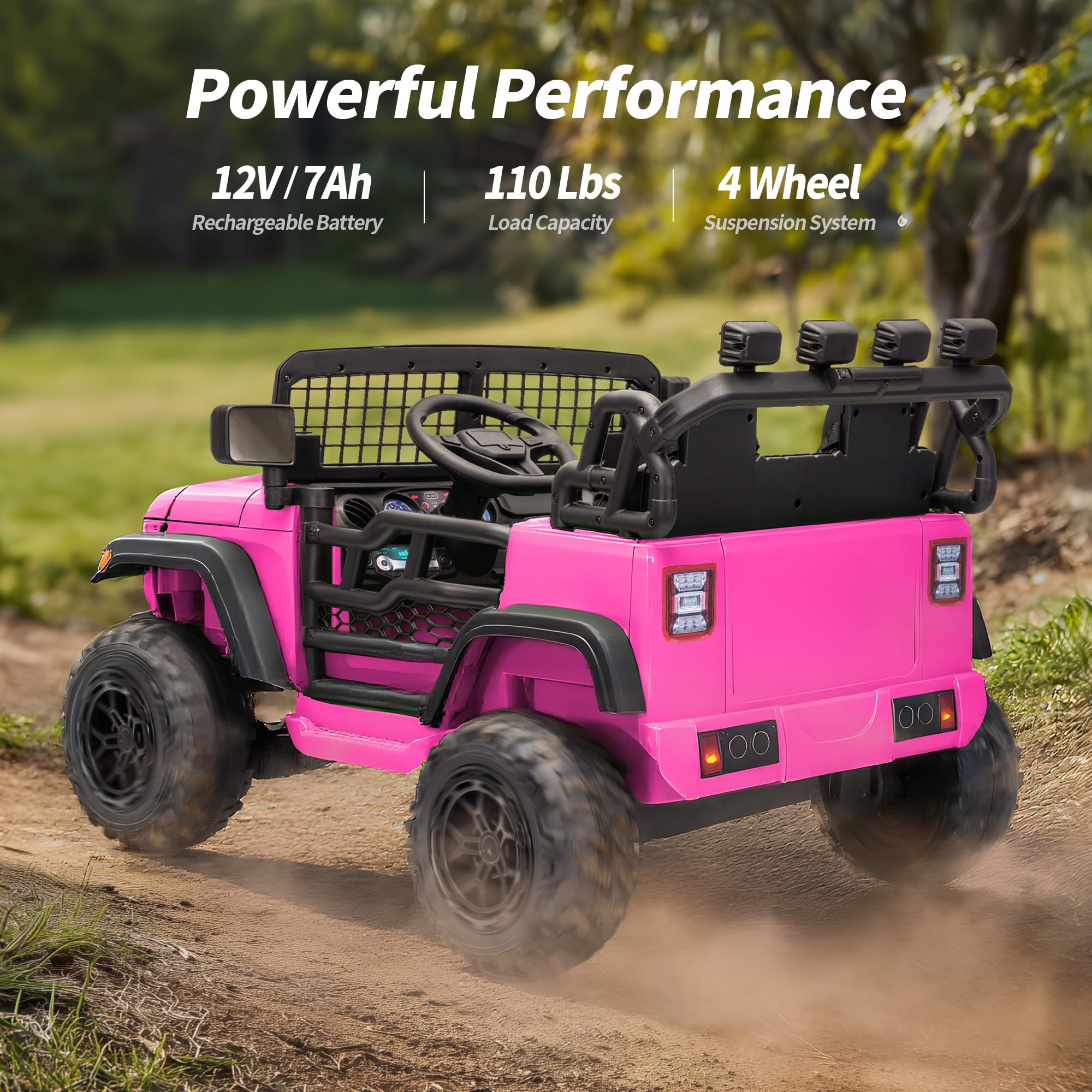 2 Seater Ride on Car Toy, 12V Electric Car for Kids 4-8 with Remote Control, Capacity 110 lb, LED Light - Pink