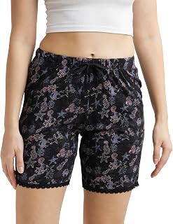 Jockey RX10 Women's Micro Modal Cotton Relaxed Fit Printed Shorts with Lace Trim Styled Side Pockets (Prints May Vary) Price In India