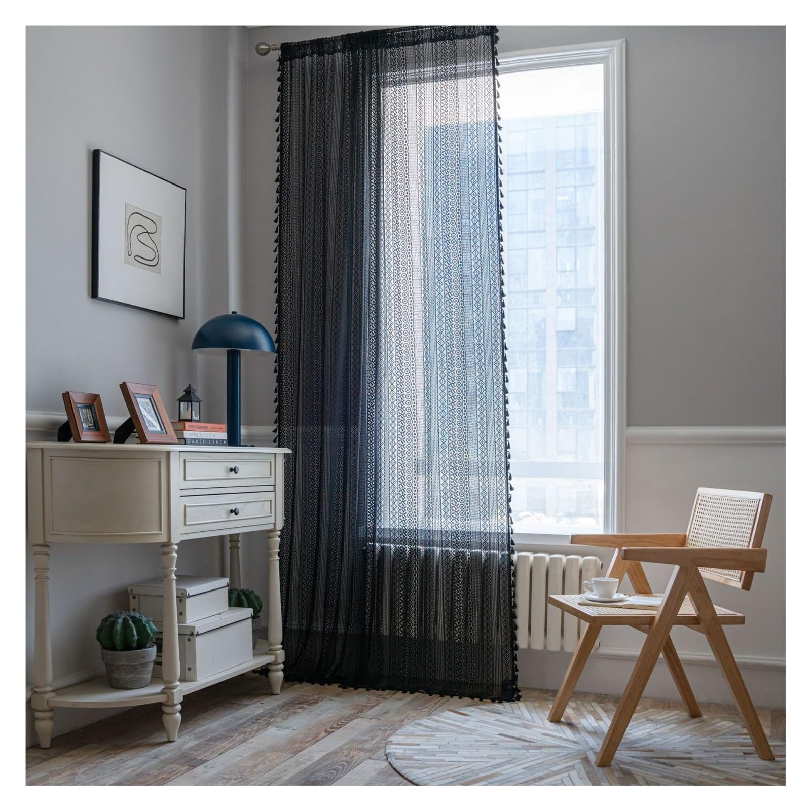 Rideaux de chambre et salle à manger : grands voilages noirs style ferme 150x300