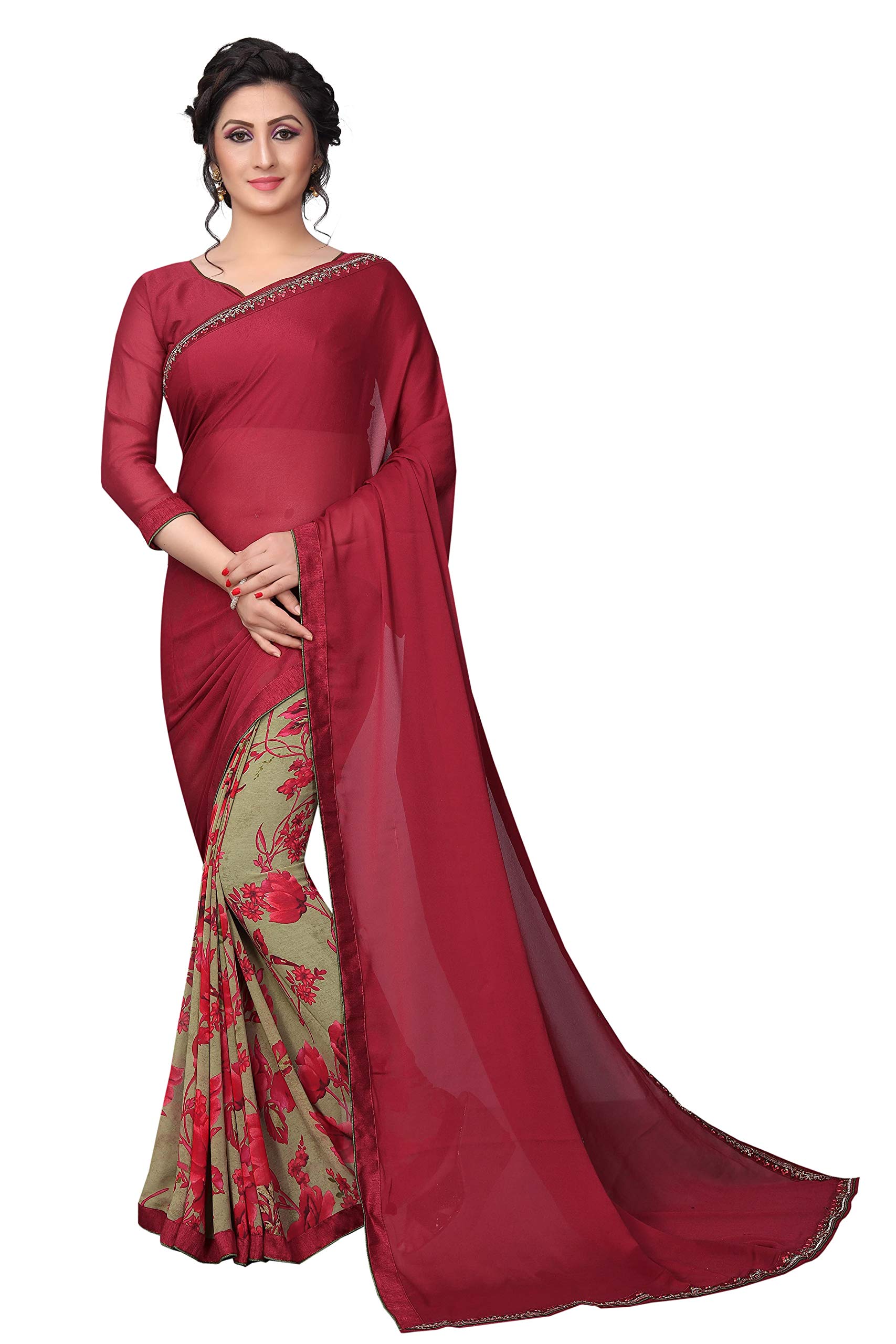 Veentus Women's Georgette Silk Printed Saree with unstitched Blouse Piece